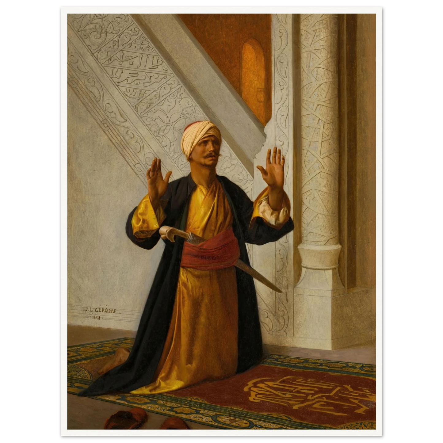 At Prayer (1858) Art Print | Jean Leon Gerome - Framed Poster - 30x40 cm / 12x16″ - Black frame