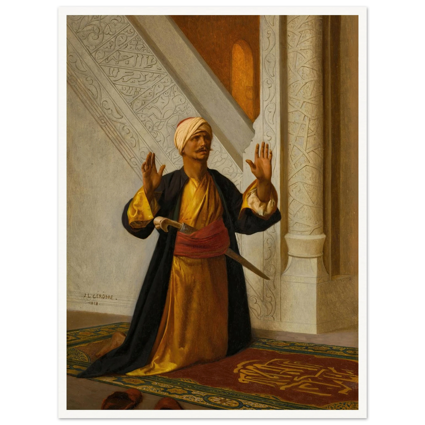 At Prayer (1858) Art Print | Jean Leon Gerome - Framed Poster - 30x40 cm / 12x16″ - Black frame