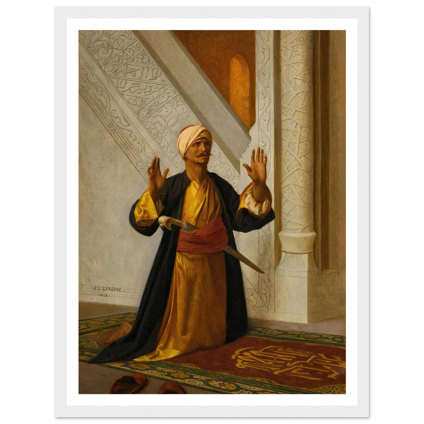 At Prayer (1858) Art Print | Jean Leon Gerome - Framed Poster - 30x40 cm / 12x16″ - Black frame