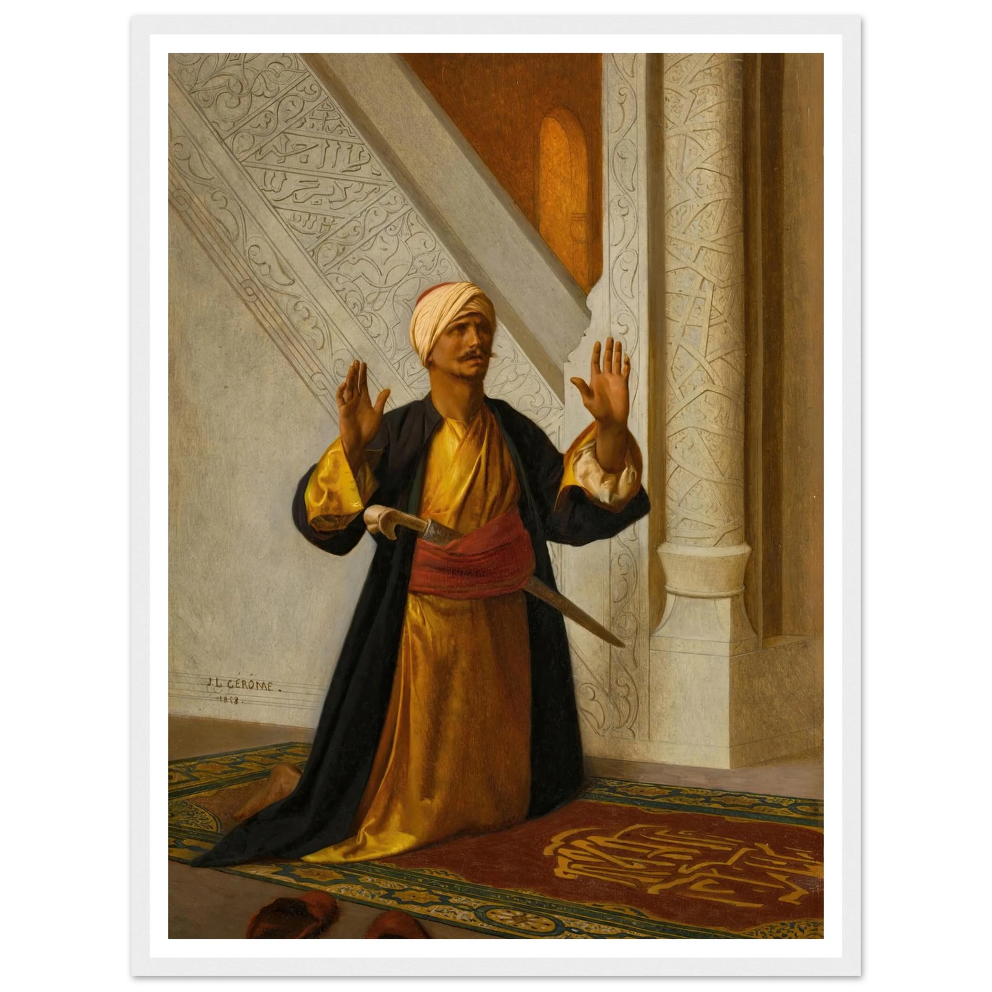 At Prayer (1858) Art Print | Jean Leon Gerome - Framed Poster - 30x40 cm / 12x16″ - Black frame