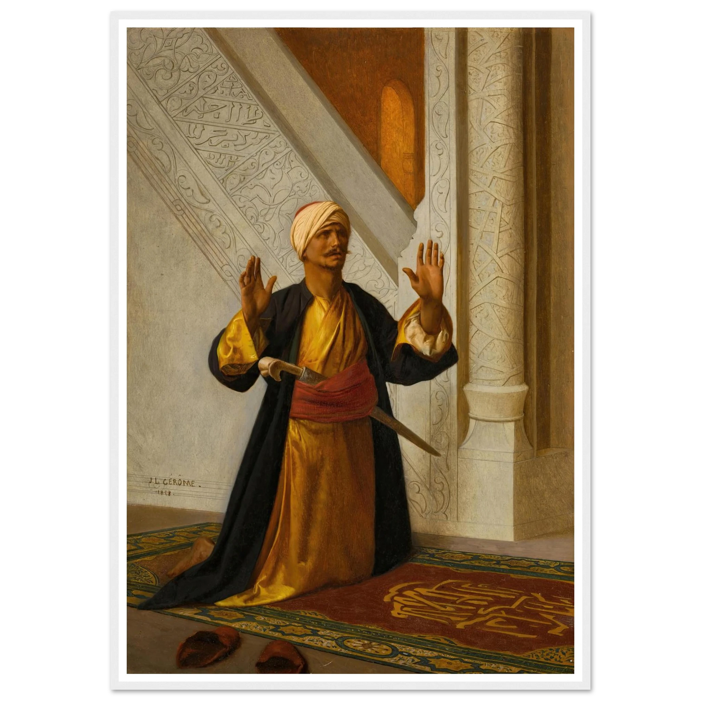 At Prayer (1858) Art Print | Jean Leon Gerome - Framed Poster - 30x40 cm / 12x16″ - Black frame