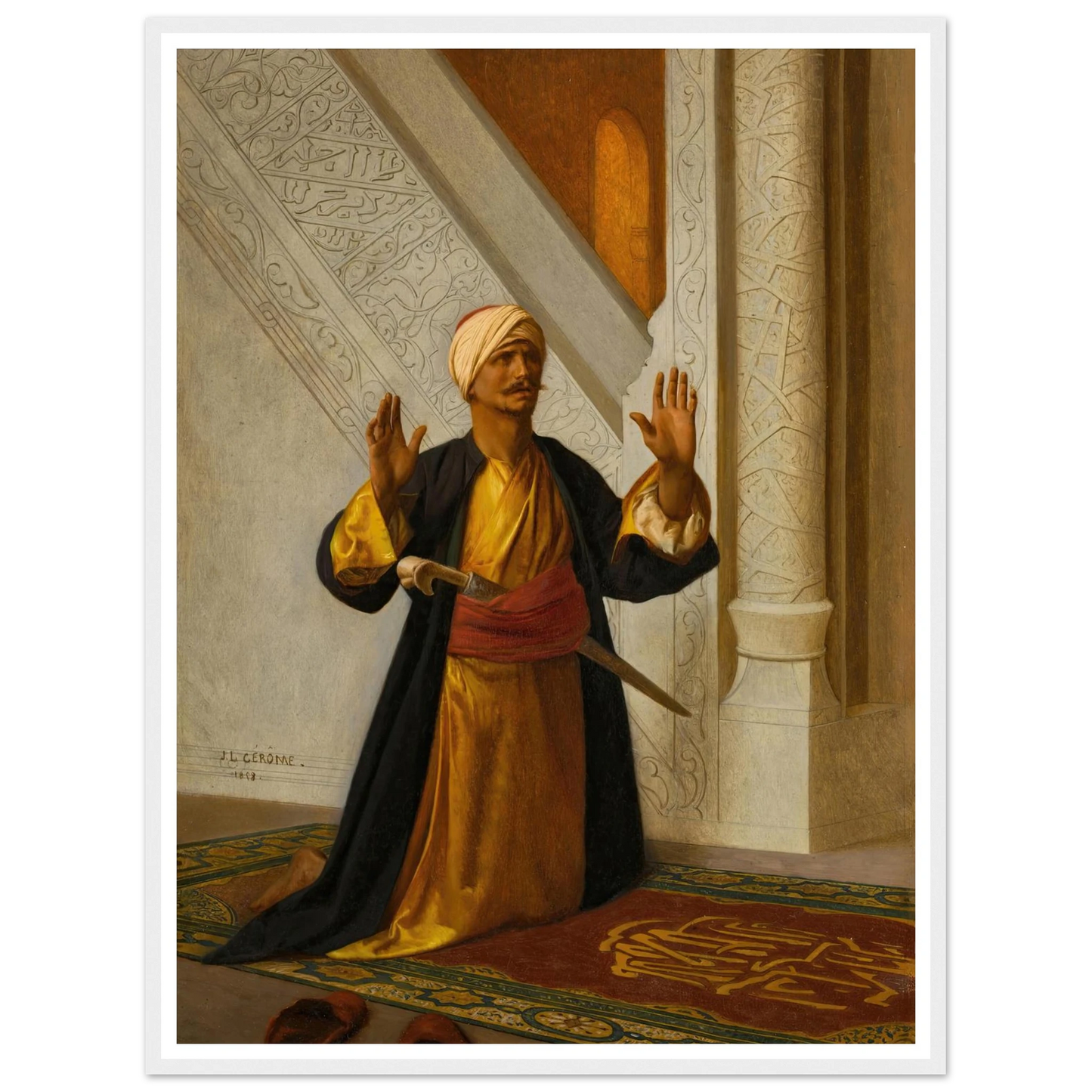 At Prayer (1858) Art Print | Jean Leon Gerome - Framed Poster - 30x40 cm / 12x16″ - Black frame