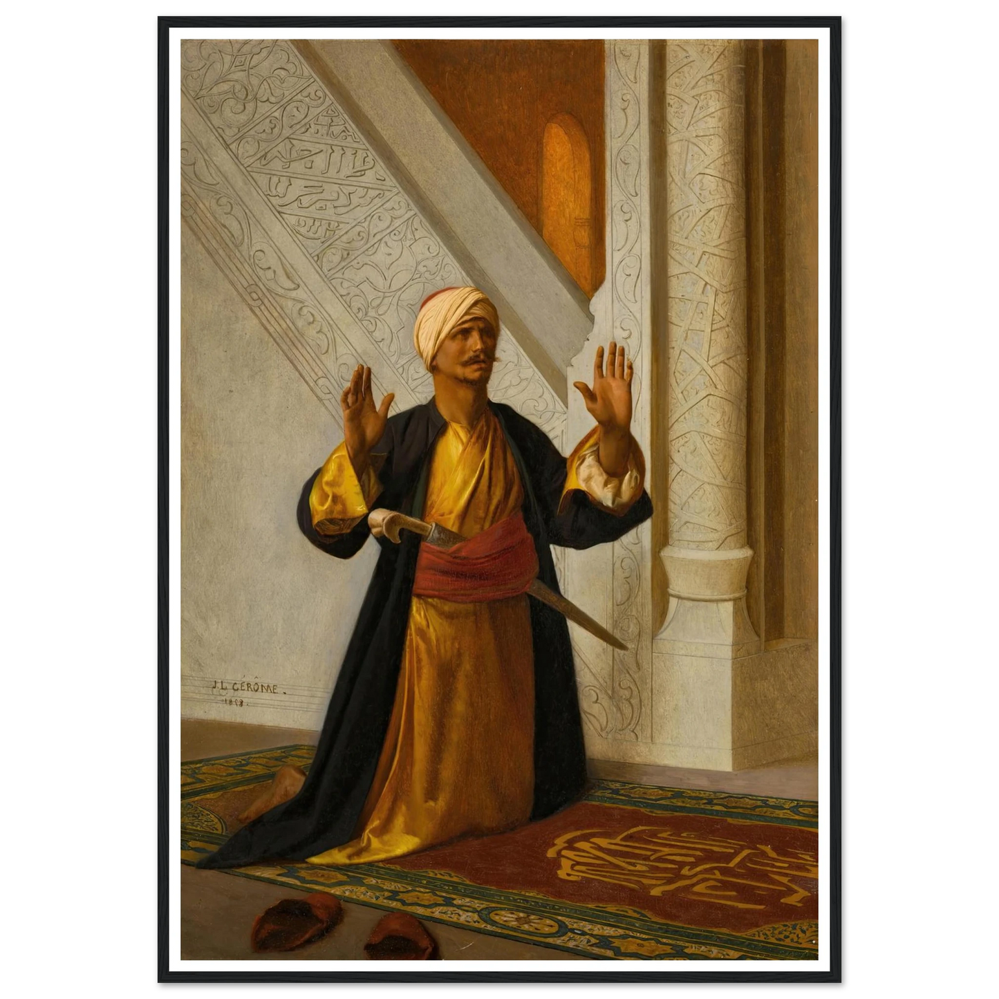 At Prayer (1858) Art Print | Jean Leon Gerome - Framed Poster - 30x40 cm / 12x16″ - Black frame