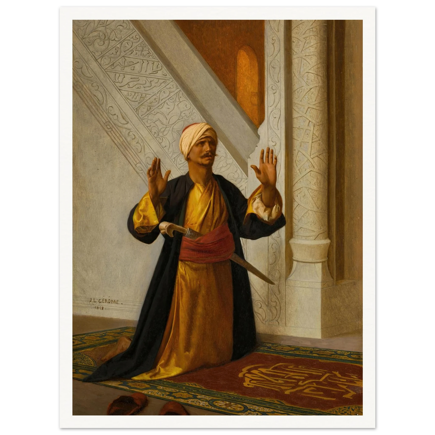 At Prayer (1858) Art Print | Jean Leon Gerome - Framed Poster - 30x40 cm / 12x16″ - Black frame