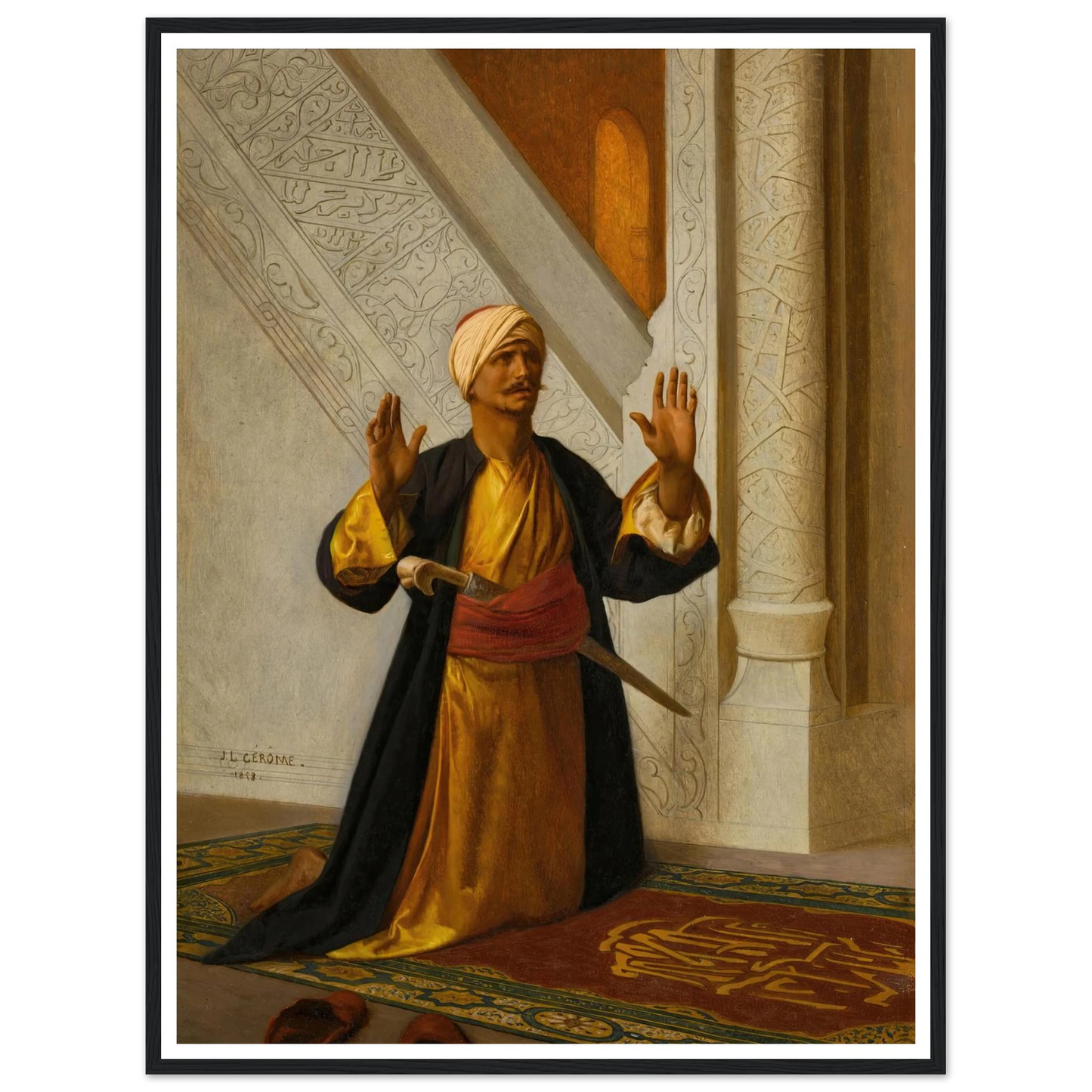 At Prayer (1858) Art Print | Jean Leon Gerome - Framed Poster - 30x40 cm / 12x16″ - Black frame