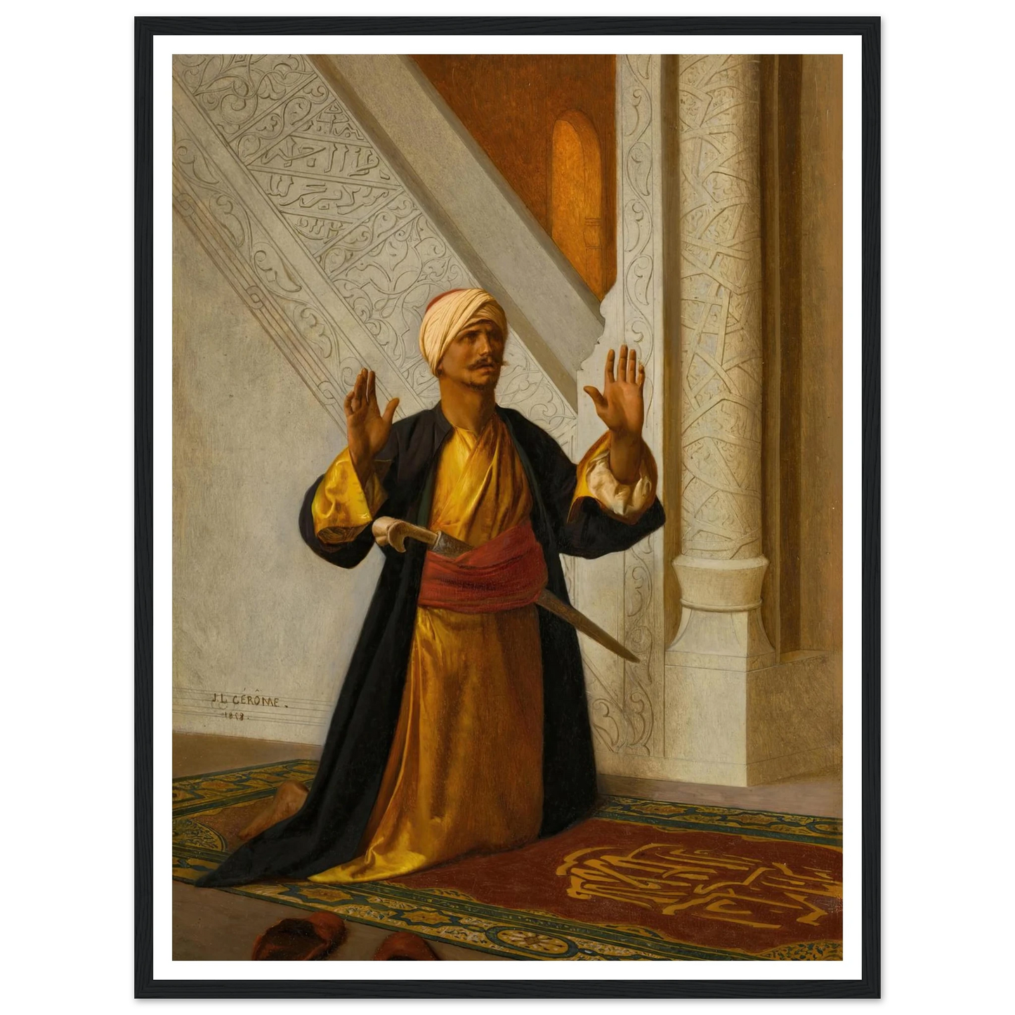 At Prayer (1858) Art Print | Jean Leon Gerome - Framed Poster - 30x40 cm / 12x16″ - Black frame