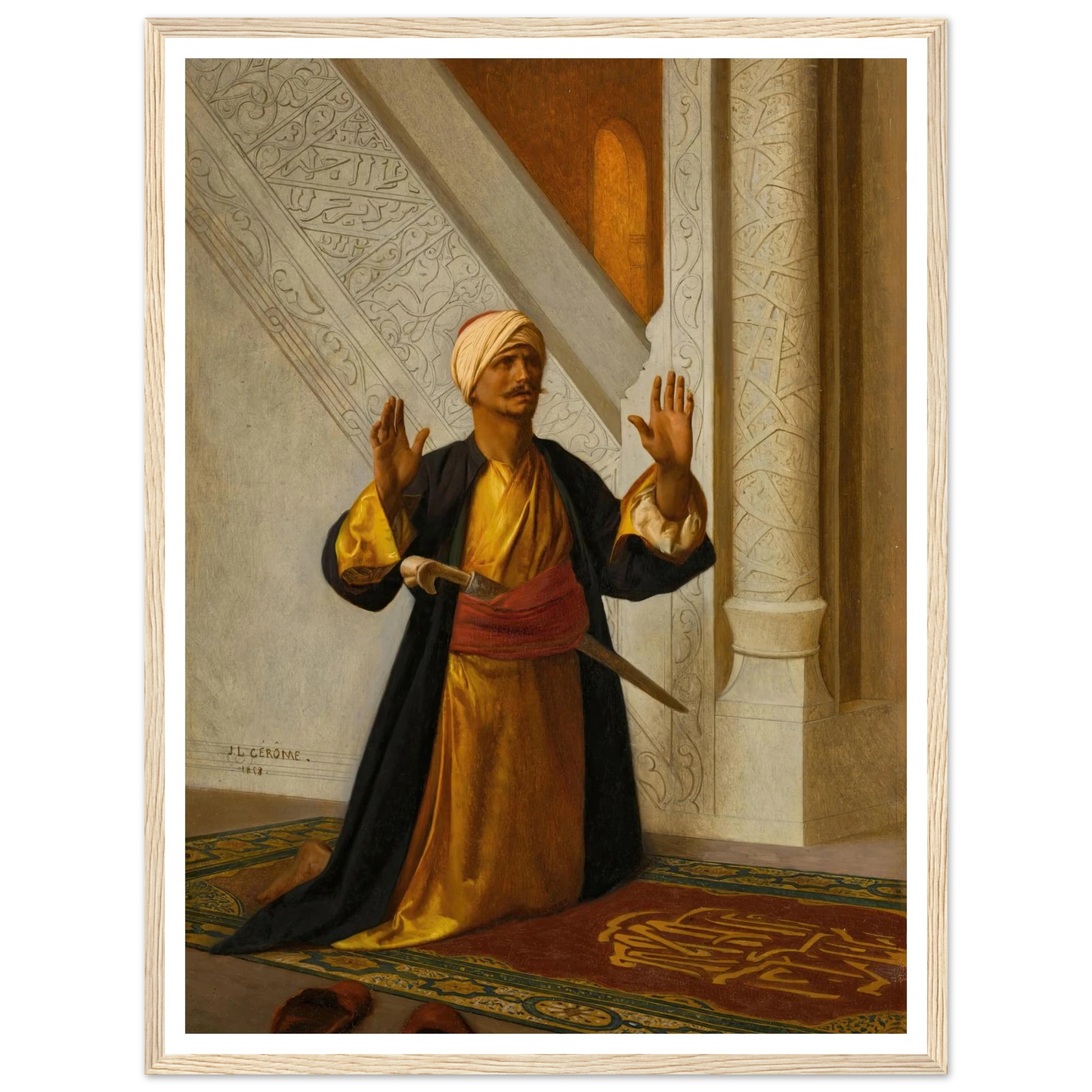 At Prayer (1858) Art Print | Jean Leon Gerome - Framed Poster - 30x40 cm / 12x16″ - Black frame