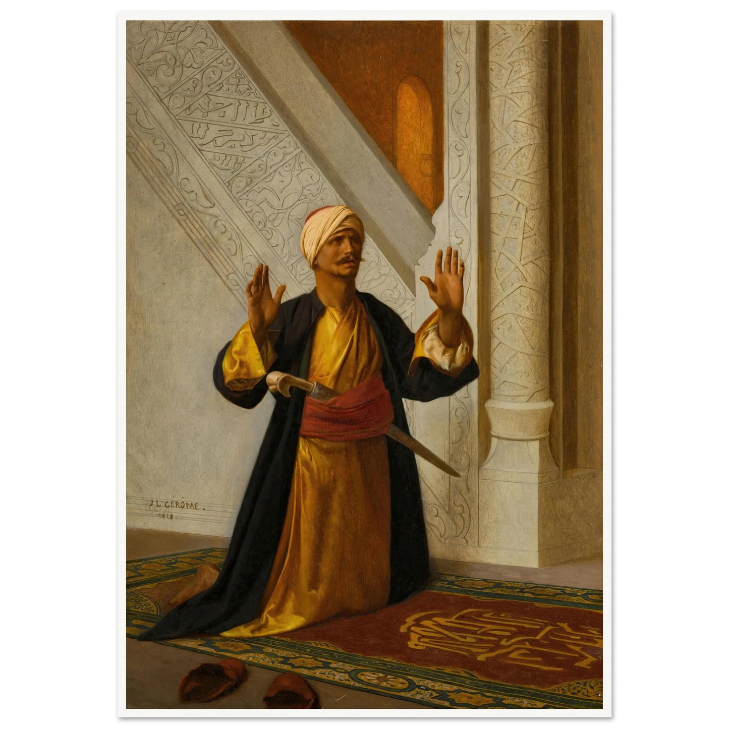 At Prayer (1858) Art Print | Jean Leon Gerome - Framed Poster - 30x40 cm / 12x16″ - Black frame