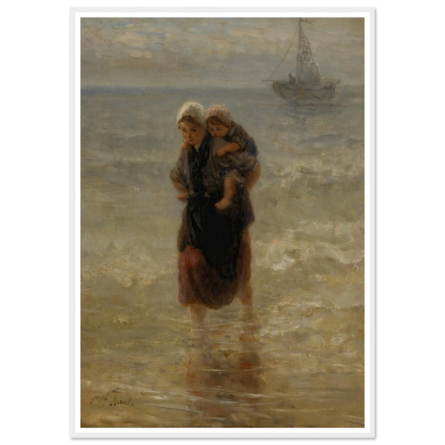 At sea Art Print | Jozef Israels - Framed Poster - 30x40 cm / 12x16″ - Black frame