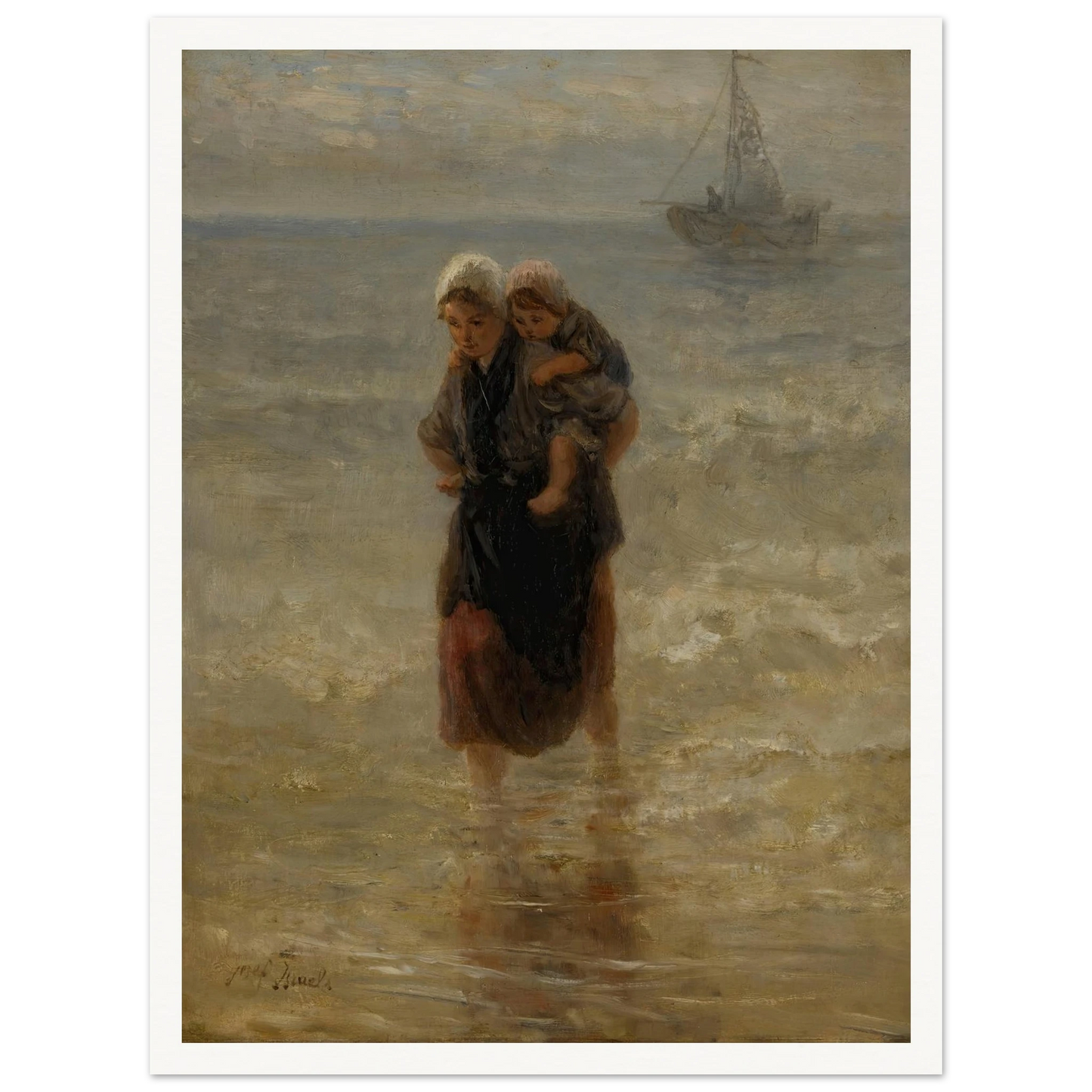 At sea Art Print | Jozef Israels - Framed Poster - 30x40 cm / 12x16″ - Black frame