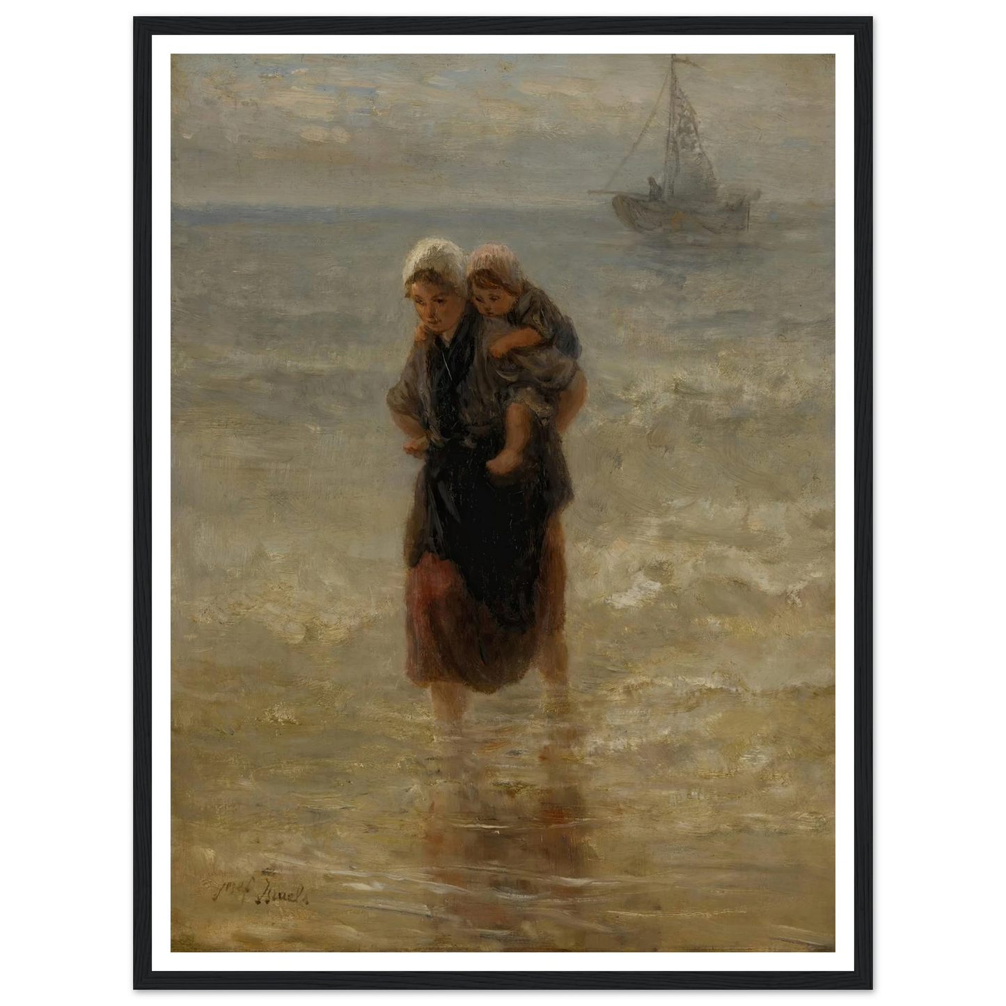 At sea Art Print | Jozef Israels - Framed Poster - 30x40 cm / 12x16″ - Black frame