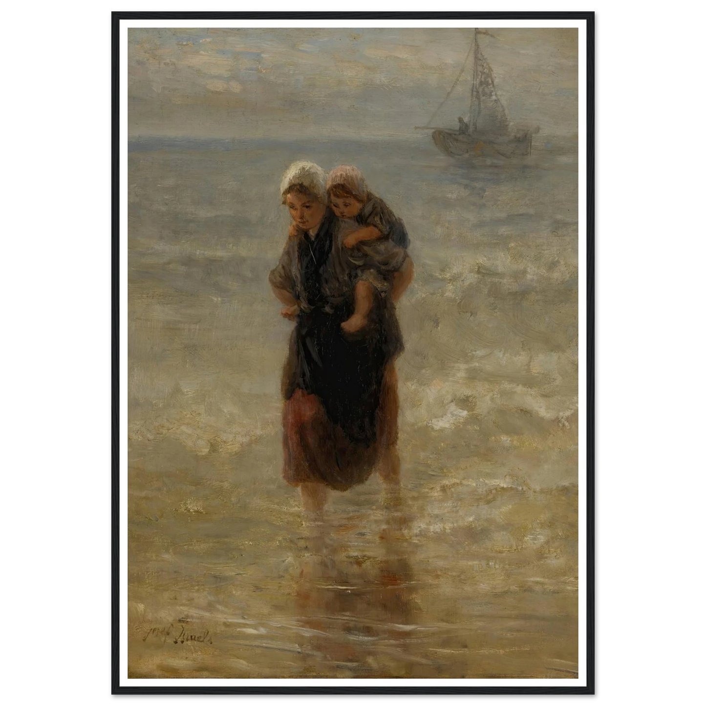 At sea Art Print | Jozef Israels - Framed Poster - 30x40 cm / 12x16″ - Black frame