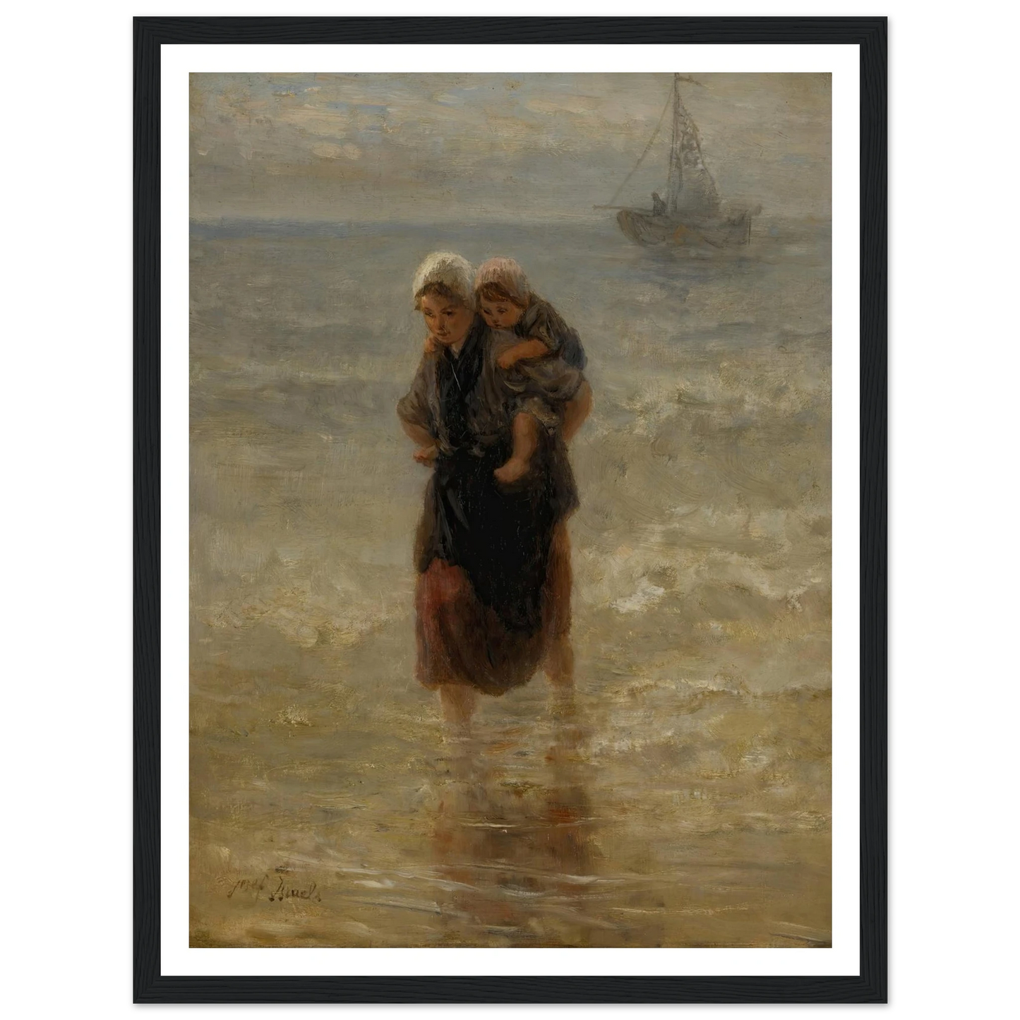 At sea Art Print | Jozef Israels - Framed Poster - 30x40 cm / 12x16″ - Black frame