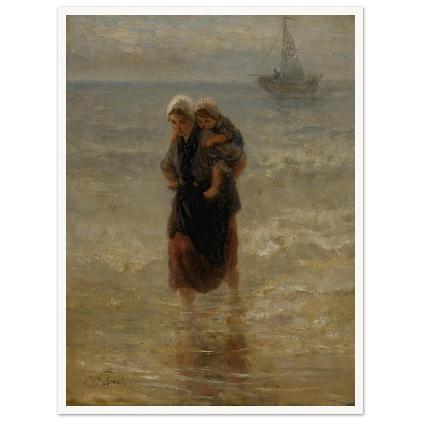 At sea Art Print | Jozef Israels - Framed Poster - 30x40 cm / 12x16″ - Black frame