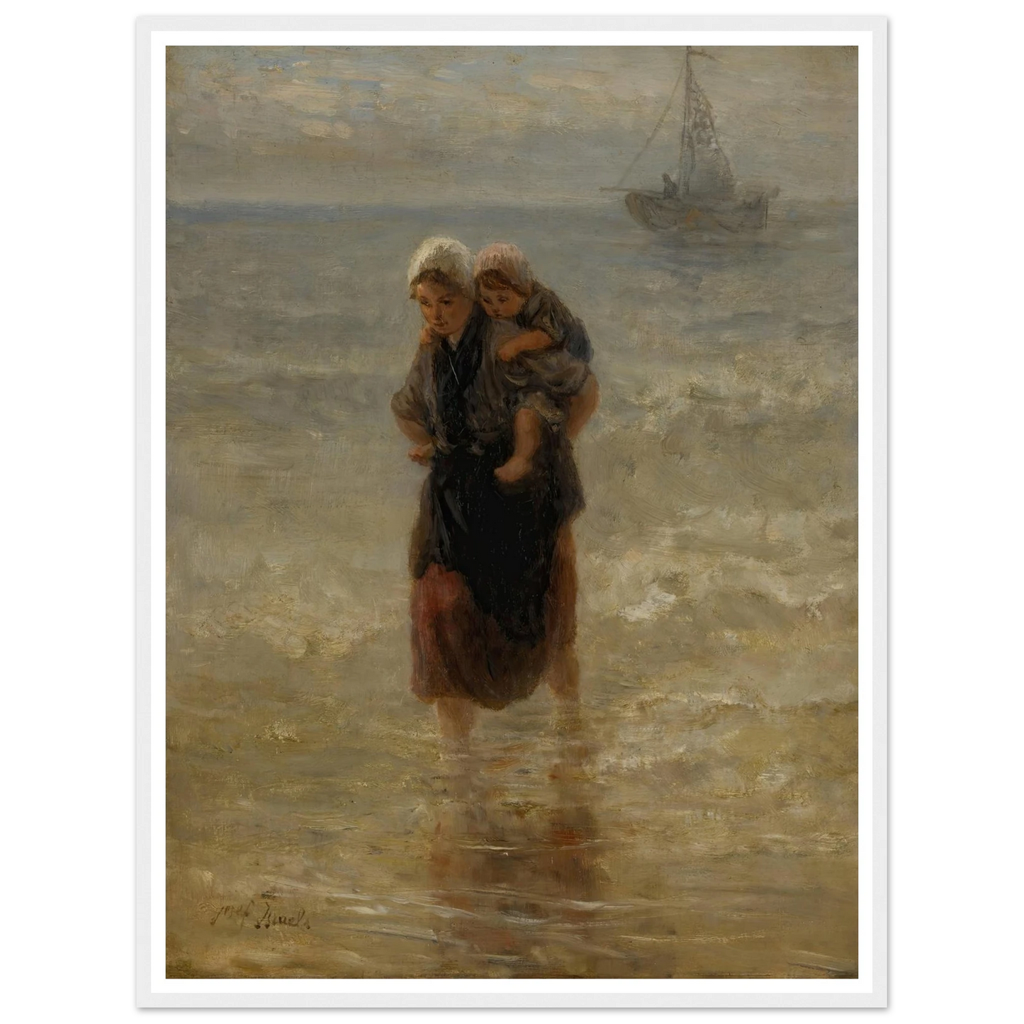 At sea Art Print | Jozef Israels - Framed Poster - 30x40 cm / 12x16″ - Black frame