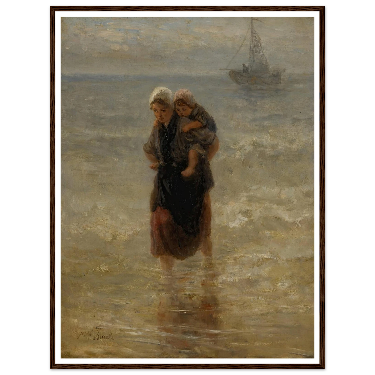 At sea Art Print | Jozef Israels - Framed Poster - 30x40 cm / 12x16″ - Black frame