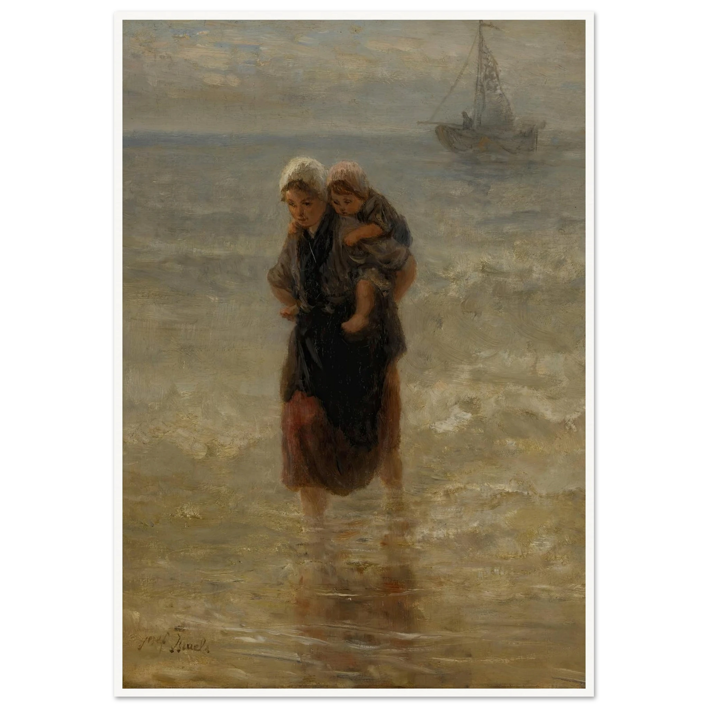 At sea Art Print | Jozef Israels - Framed Poster - 30x40 cm / 12x16″ - Black frame