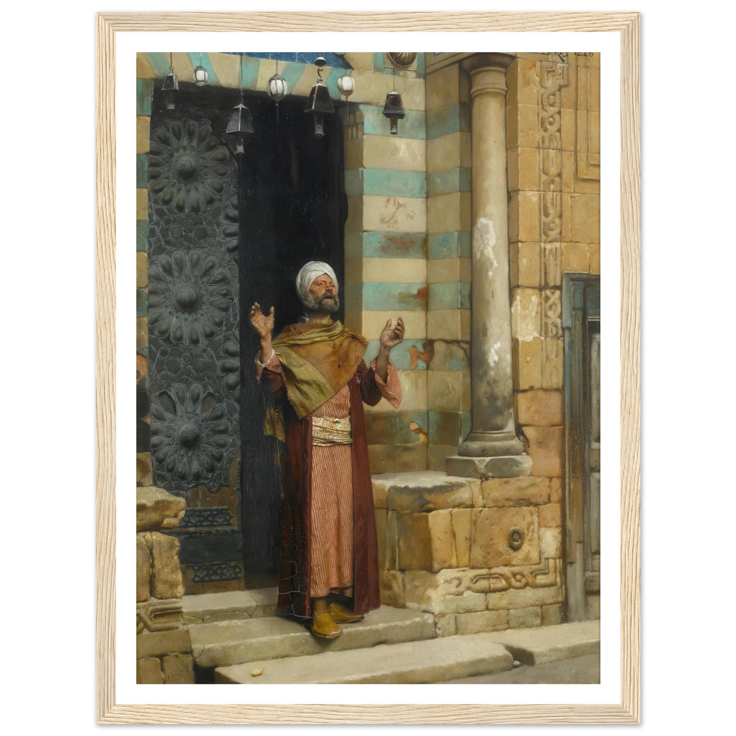 At the door of the mosque (1886) Art Print | Ludwig Deutsch - Framed Poster - 30x40 cm / 12x16″ - Black frame