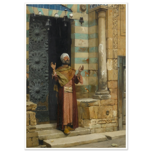 At the door of the mosque (1886) Art Print | Ludwig Deutsch - Framed Poster - 30x40 cm / 12x16″ - Black frame