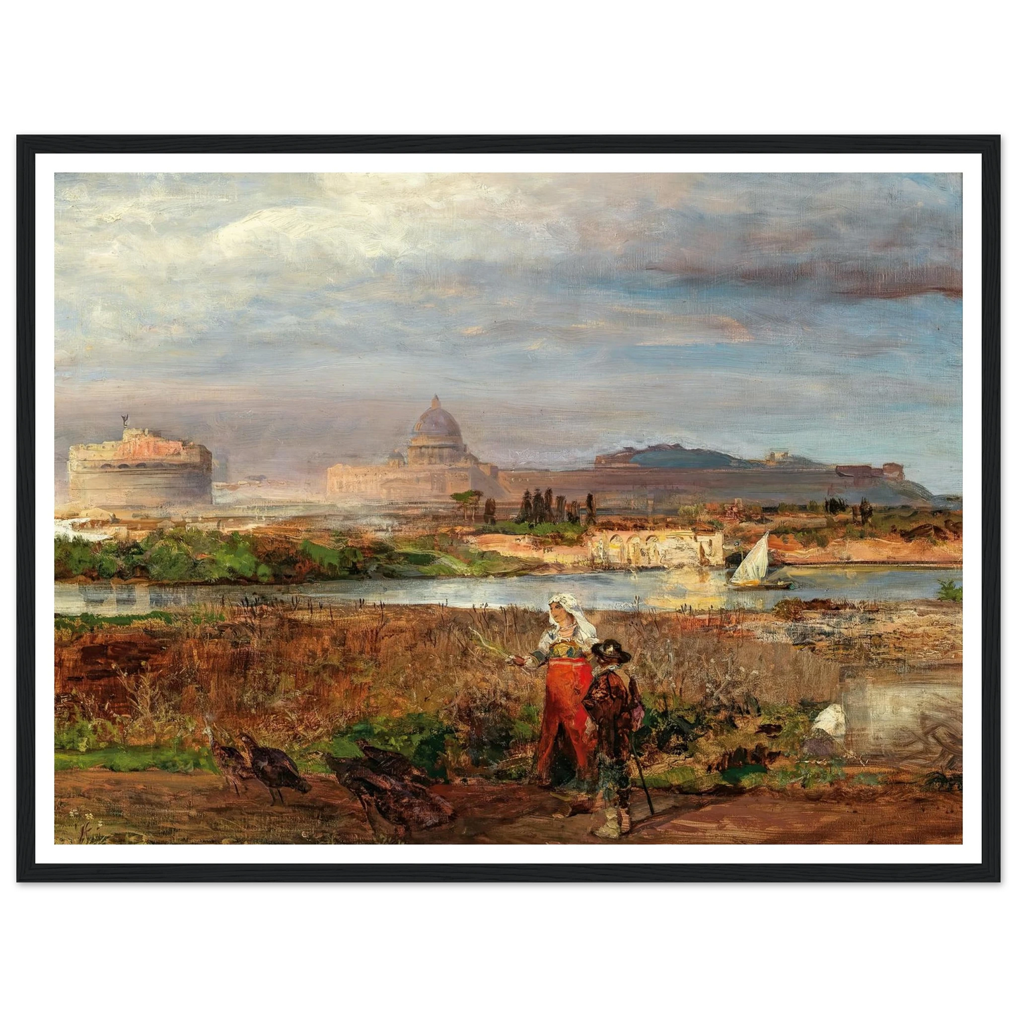 At the Gates of Rome Art Print | Oswald Achenbach - Framed Poster - 30x40 cm / 12x16″ - Black frame