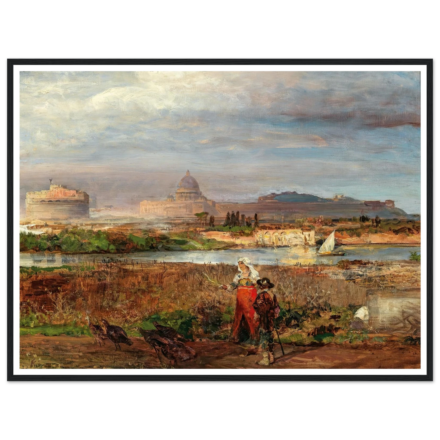 At the Gates of Rome Art Print | Oswald Achenbach - Framed Poster - 30x40 cm / 12x16″ - Black frame