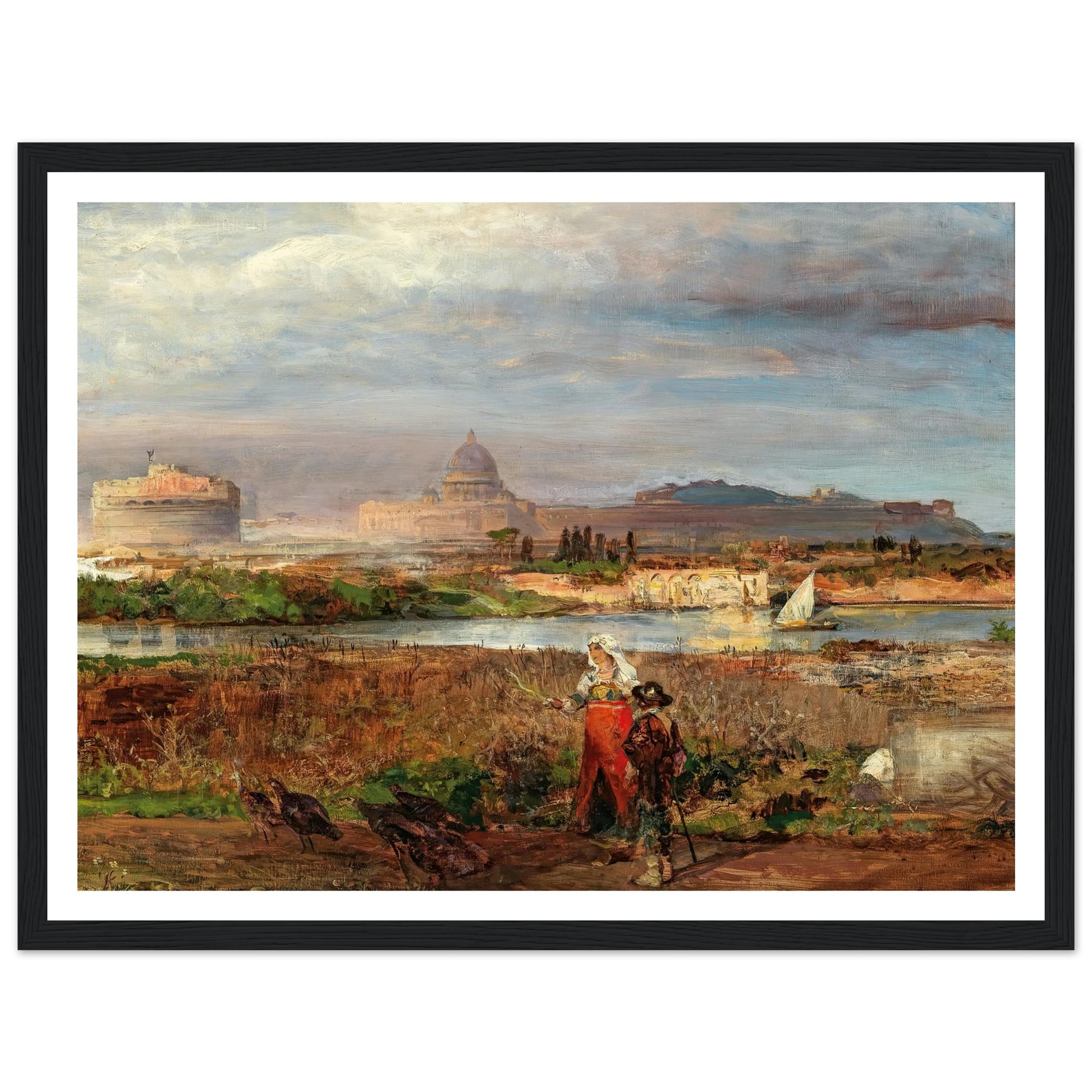 At the Gates of Rome Art Print | Oswald Achenbach - Framed Poster - 30x40 cm / 12x16″ - Black frame