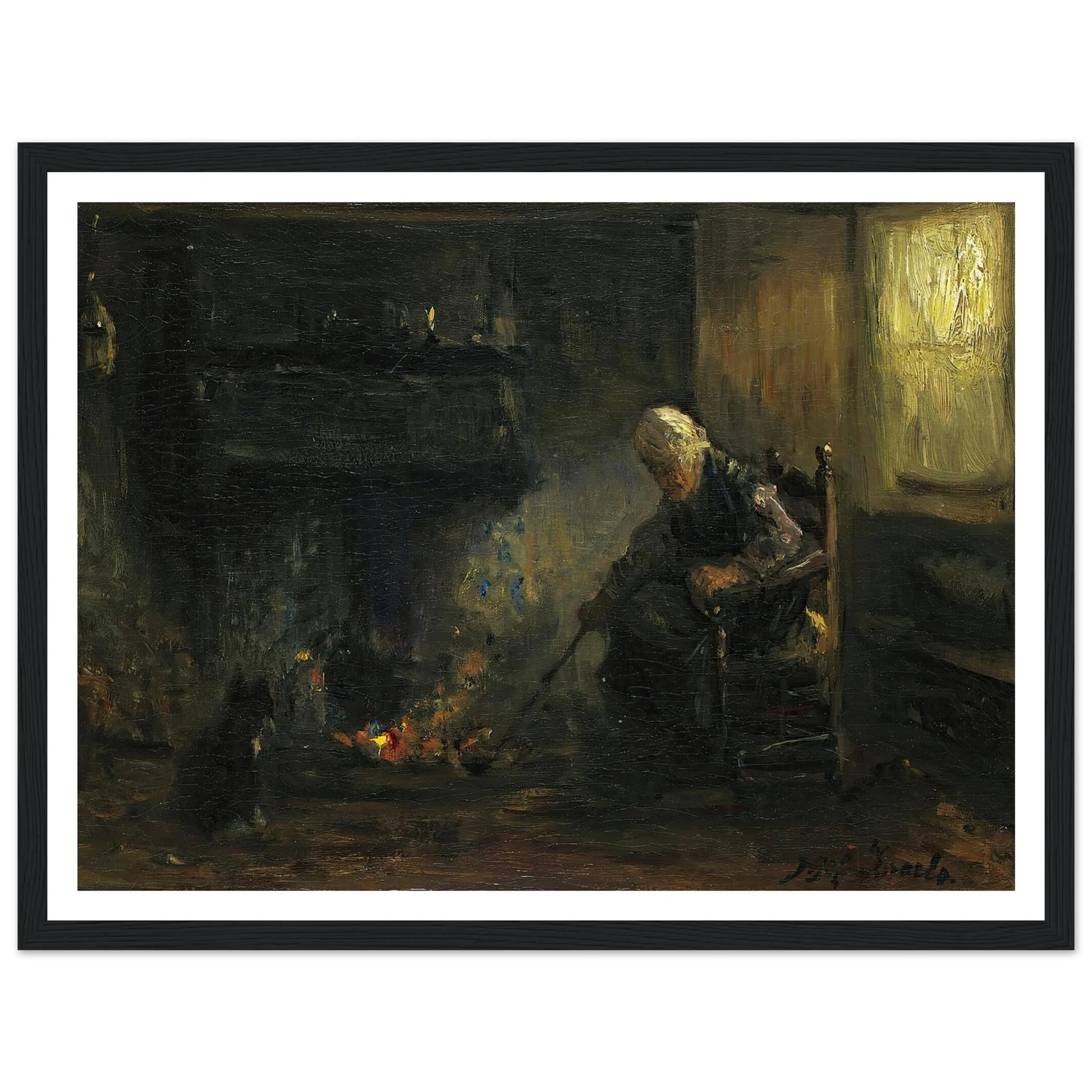 At The Hearth Art Print | Jozef Israels - Framed Poster - 30x40 cm / 12x16″ - Black frame