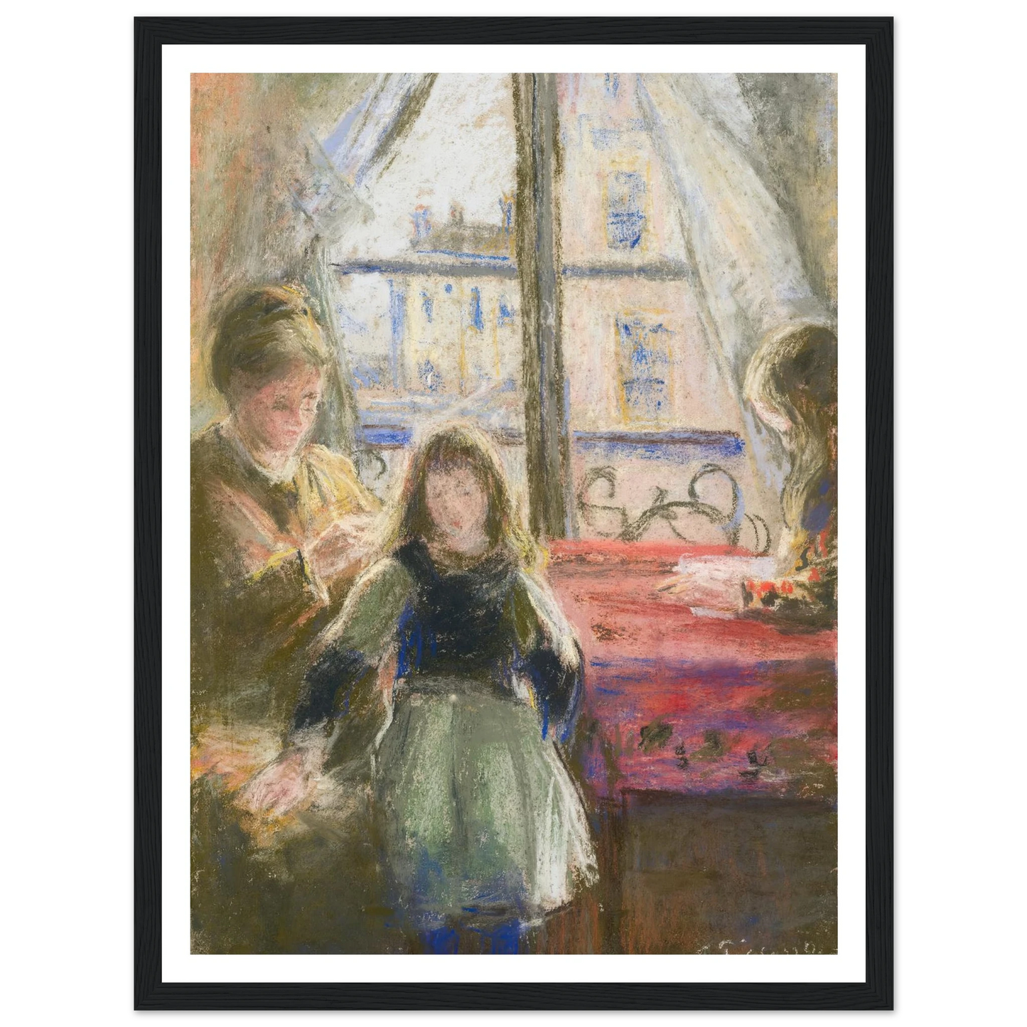 At the Window, rue des Trois Frères (1878–79) Art Print | Camille Pissarro - Framed Poster - 30x40 cm / 12x16″ - Black frame