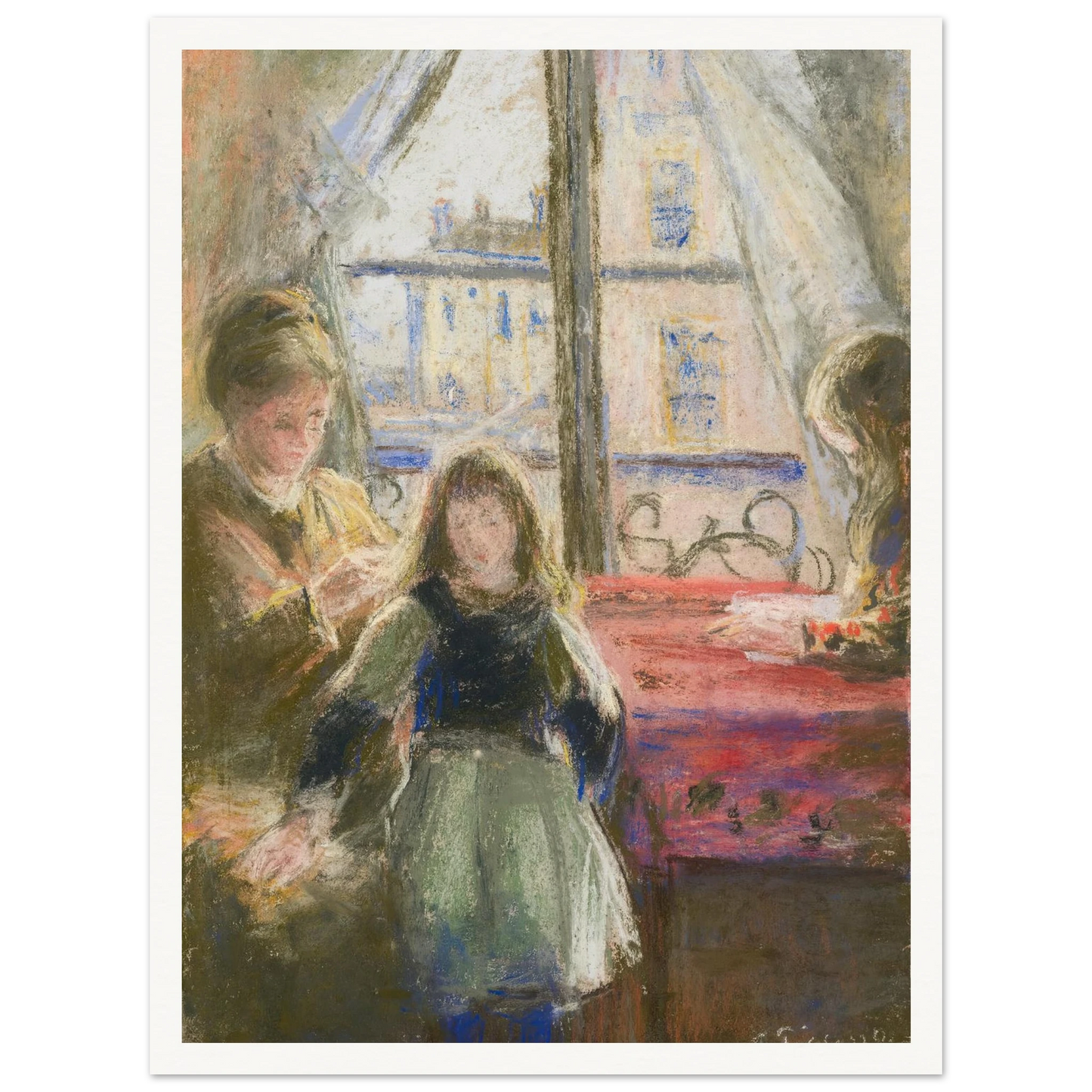At the Window, rue des Trois Frères (1878–79) Art Print | Camille Pissarro - Framed Poster - 30x40 cm / 12x16″ - Black frame