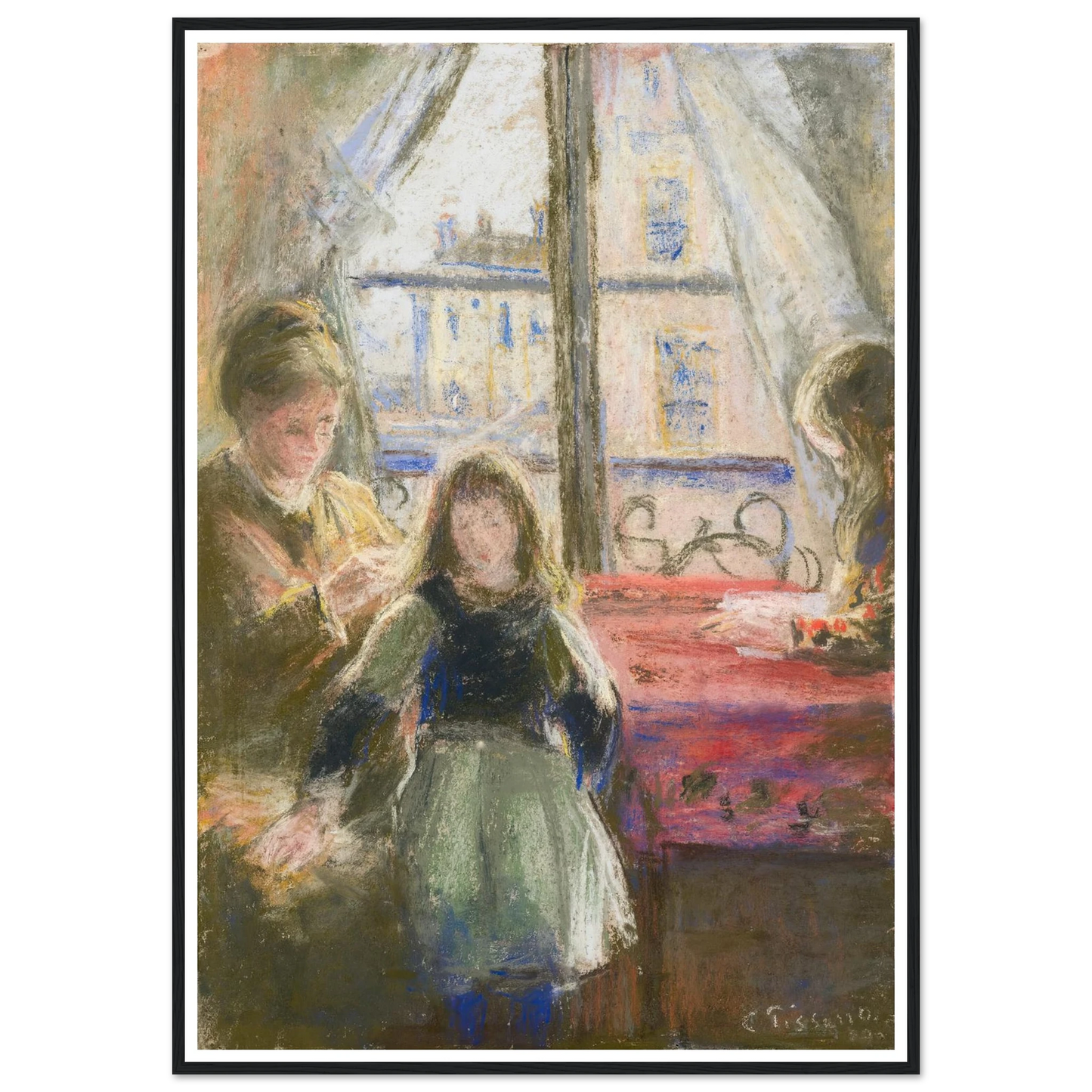 At the Window, rue des Trois Frères (1878–79) Art Print | Camille Pissarro - Framed Poster - 30x40 cm / 12x16″ - Black frame