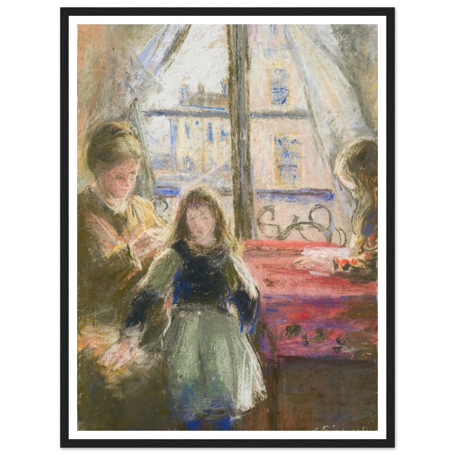 At the Window, rue des Trois Frères (1878–79) Art Print | Camille Pissarro - Framed Poster - 30x40 cm / 12x16″ - Black frame