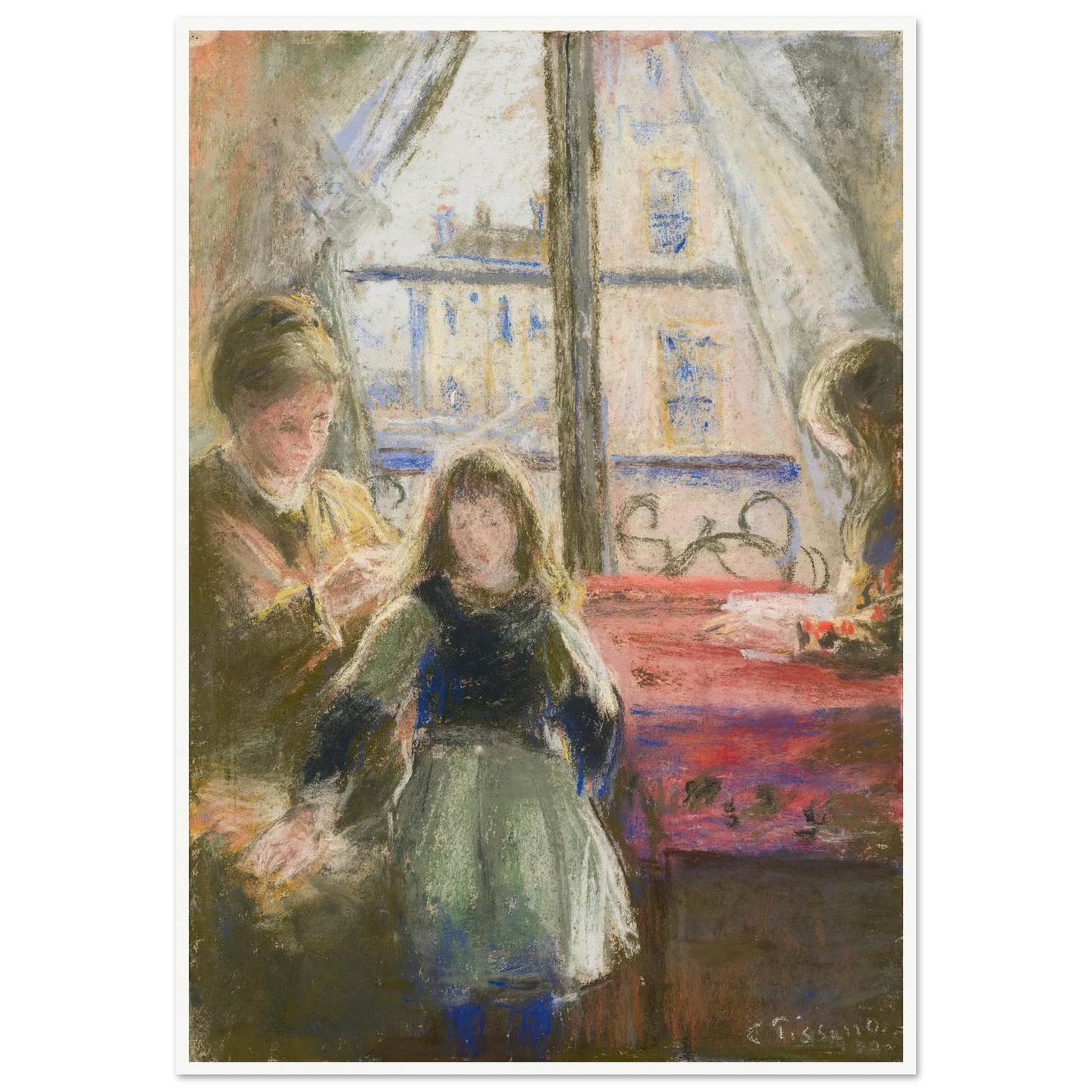 At the Window, rue des Trois Frères (1878–79) Art Print | Camille Pissarro - Framed Poster - 30x40 cm / 12x16″ - Black frame