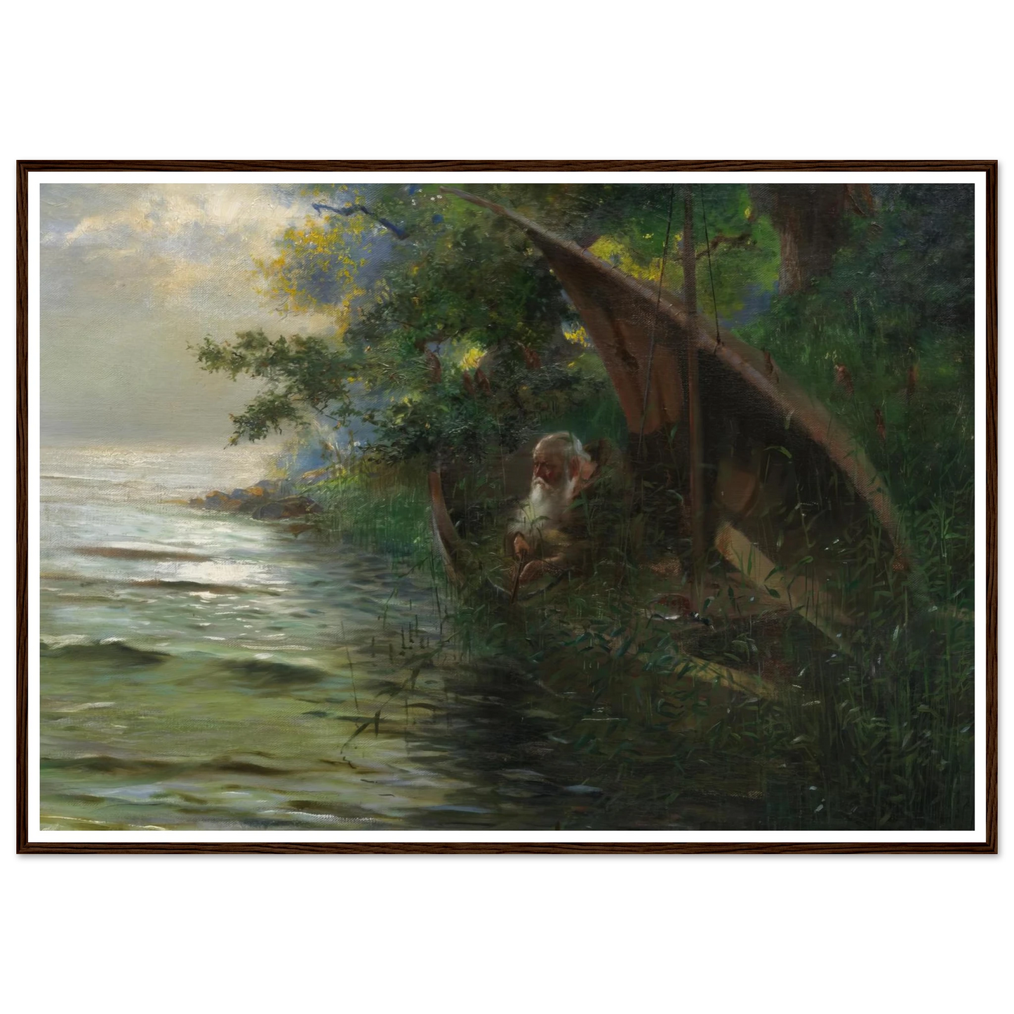 Auf der Jagd (Geistlicher im Ruderboot, am Seeufer Enten auflauernd) (1873) Art Print | Hans Thoma - Framed Poster - 30x40 cm / 12x16″ - Black frame