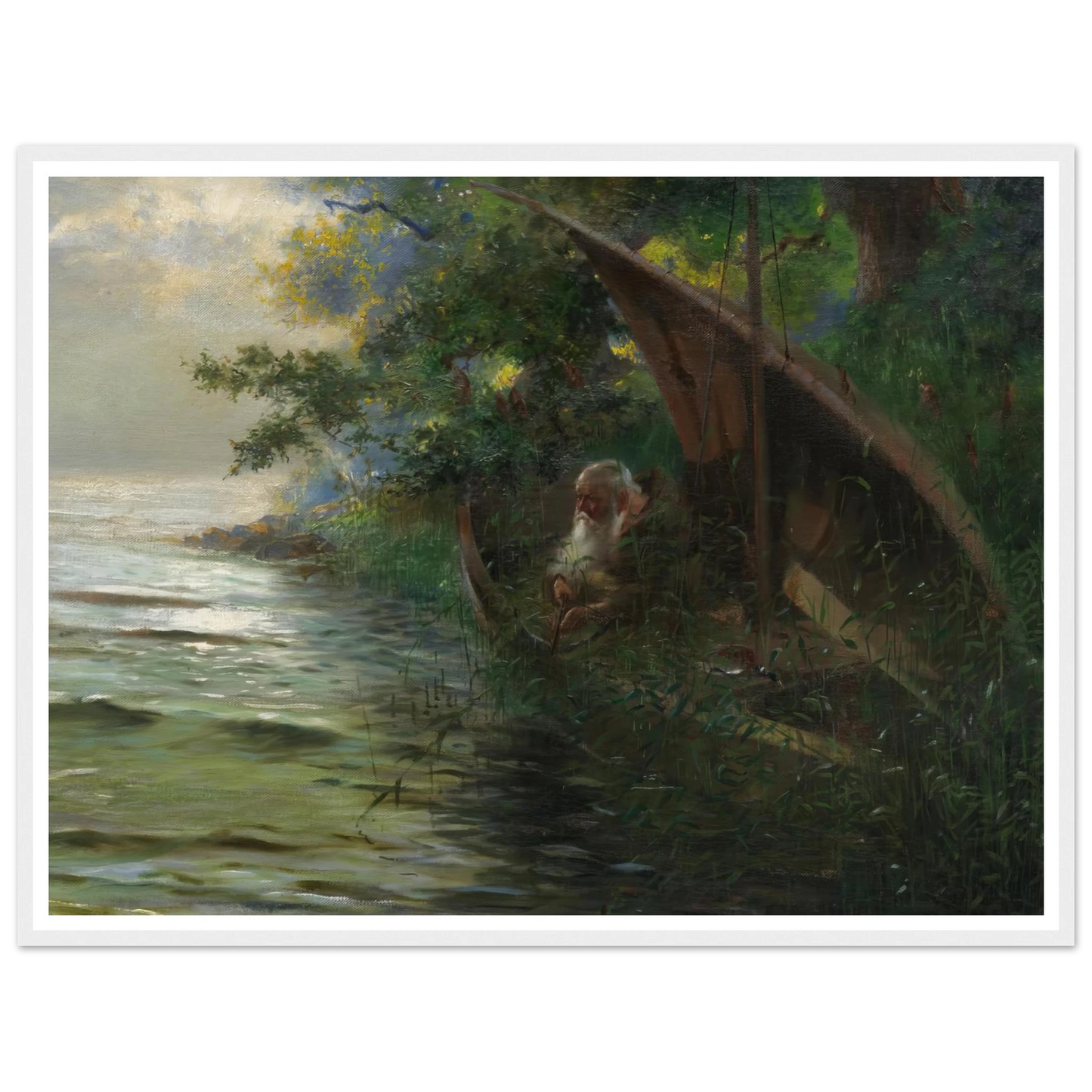 Auf der Jagd (Geistlicher im Ruderboot, am Seeufer Enten auflauernd) (1873) Art Print | Hans Thoma - Framed Poster - 30x40 cm / 12x16″ - Black frame