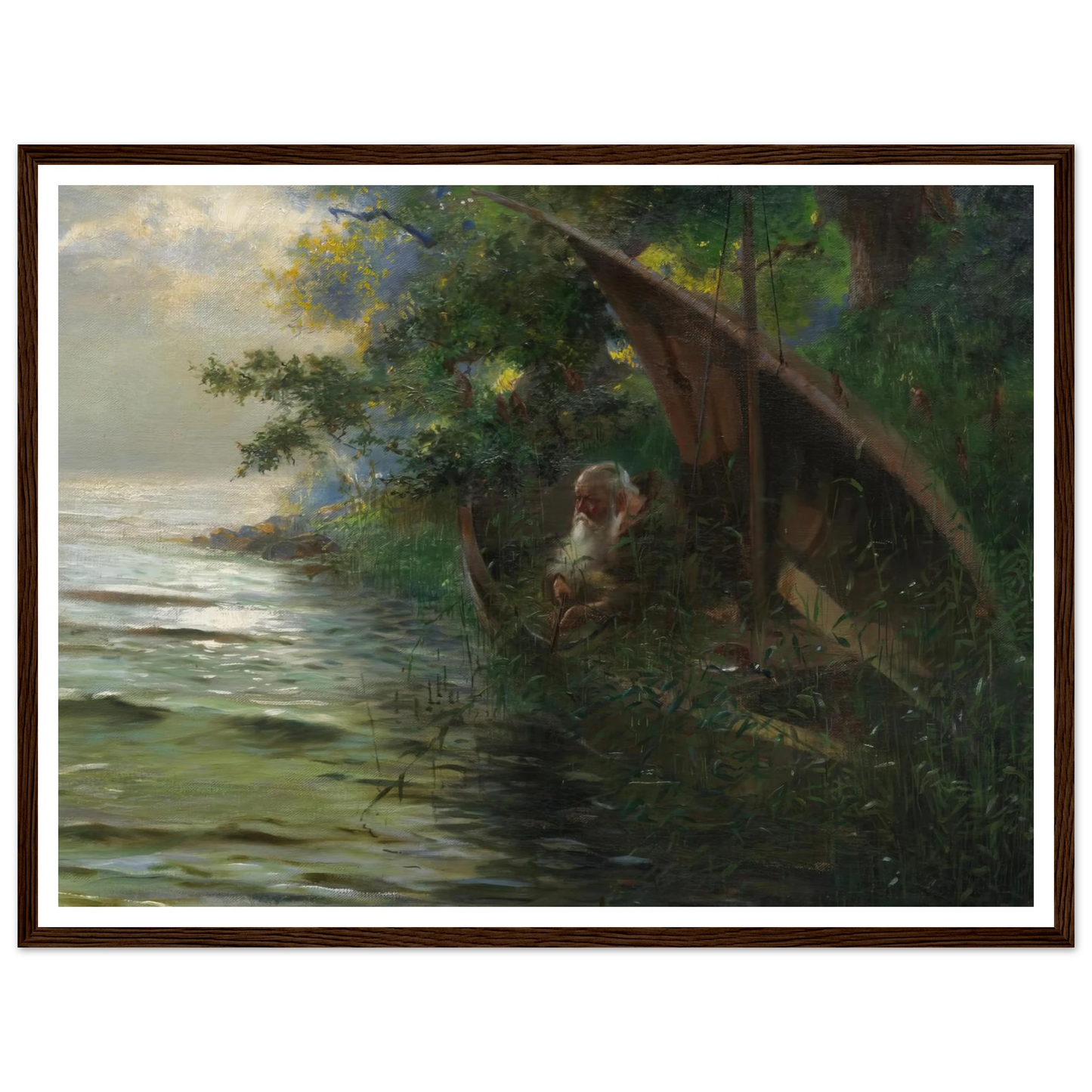 Auf der Jagd (Geistlicher im Ruderboot, am Seeufer Enten auflauernd) (1873) Art Print | Hans Thoma - Framed Poster - 30x40 cm / 12x16″ - Black frame