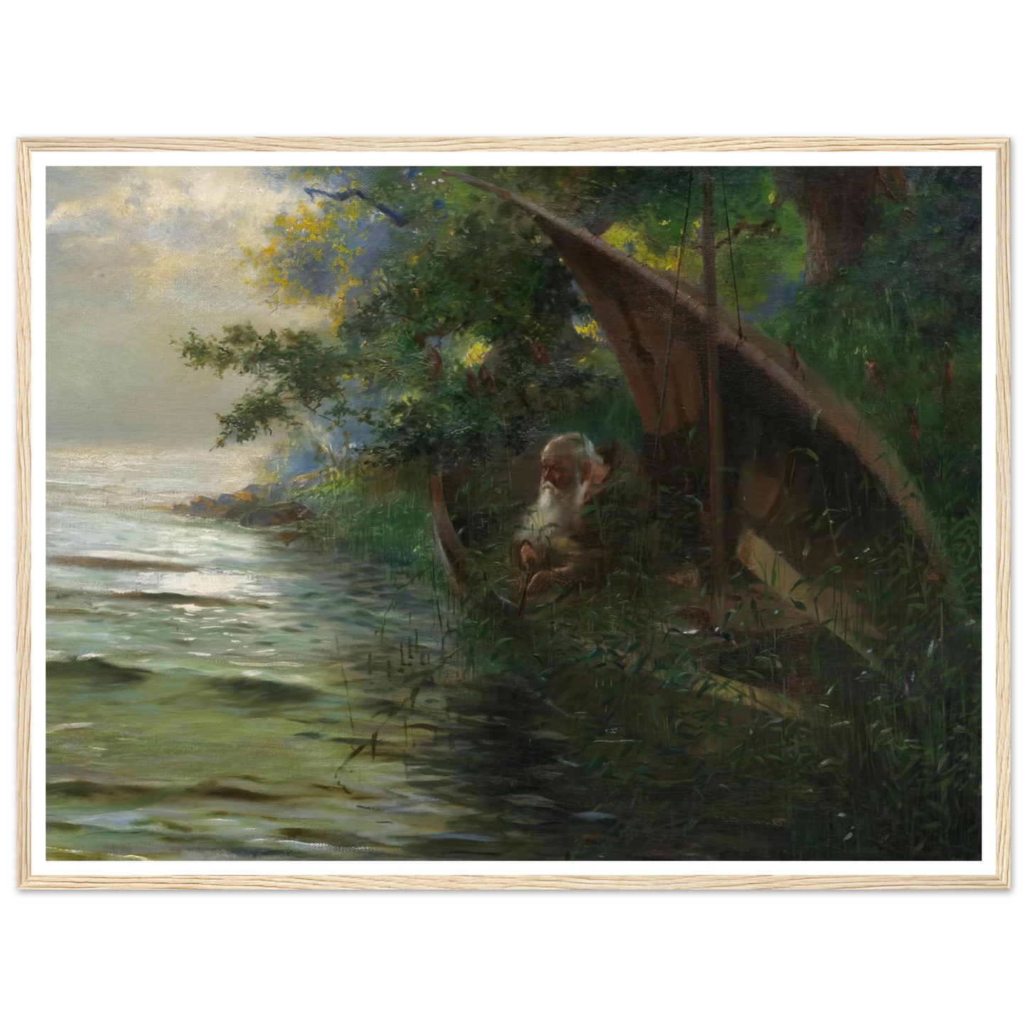 Auf der Jagd (Geistlicher im Ruderboot, am Seeufer Enten auflauernd) (1873) Art Print | Hans Thoma - Framed Poster - 30x40 cm / 12x16″ - Black frame
