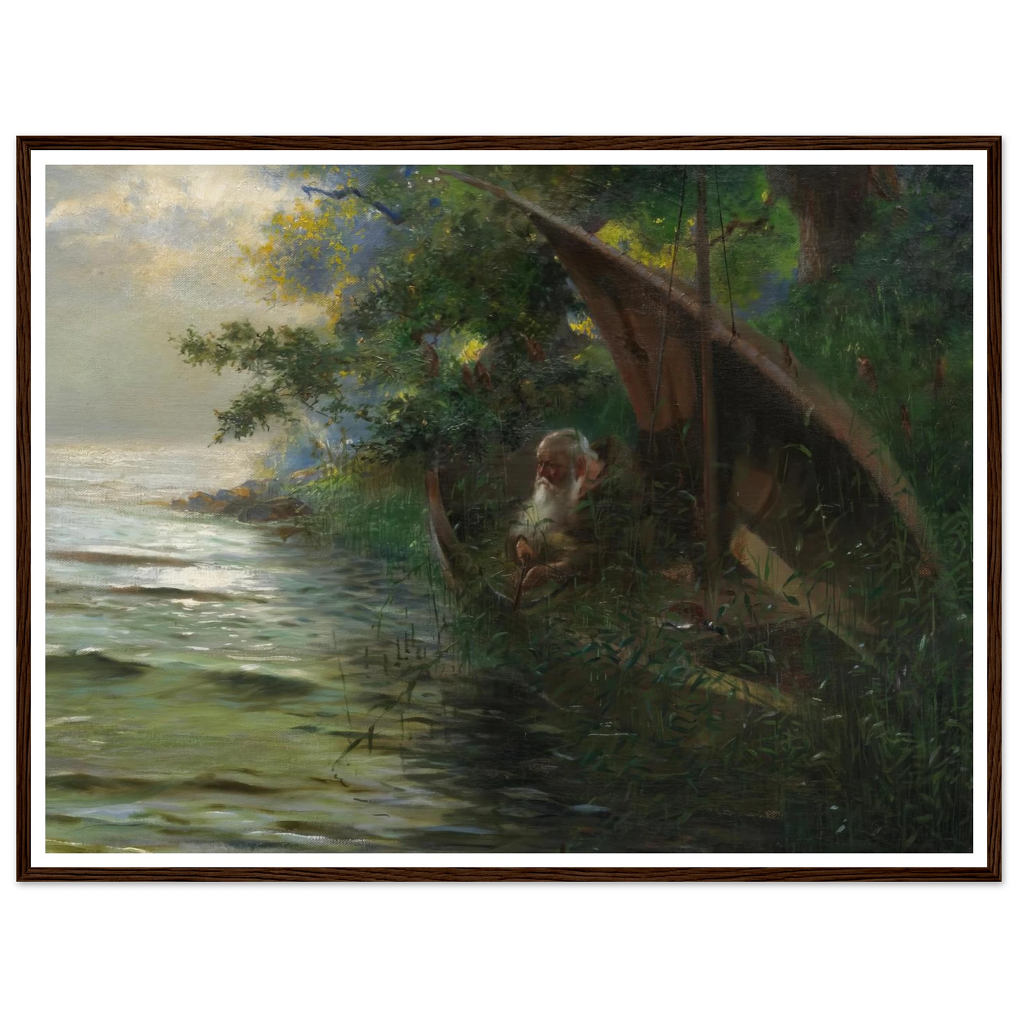 Auf der Jagd (Geistlicher im Ruderboot, am Seeufer Enten auflauernd) (1873) Art Print | Hans Thoma - Framed Poster - 30x40 cm / 12x16″ - Black frame