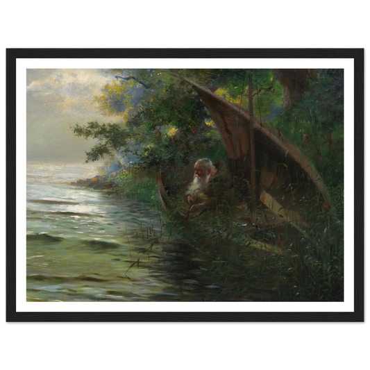 Auf der Jagd (Geistlicher im Ruderboot, am Seeufer Enten auflauernd) (1873) Art Print | Hans Thoma - Framed Poster - 30x40 cm / 12x16″ - Black frame
