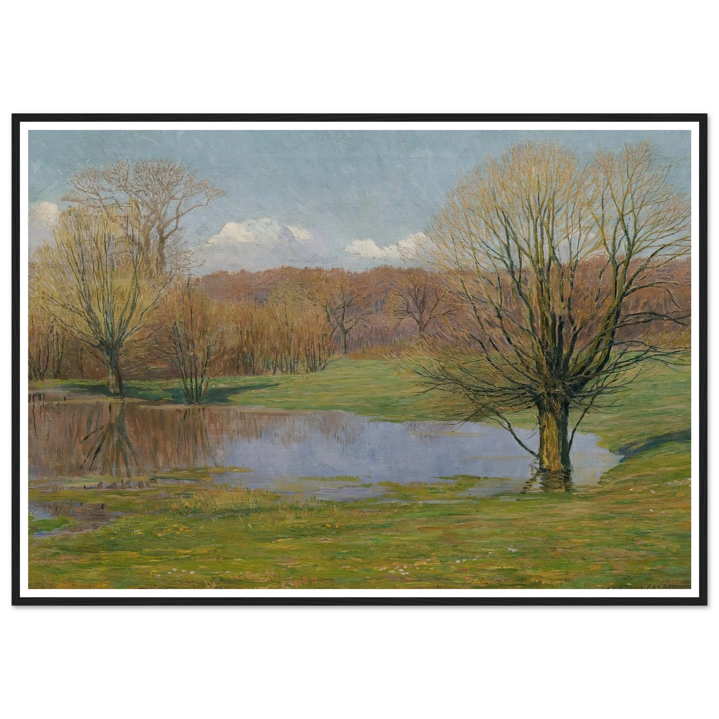 Aulandschaft im Vorfrühling (1927) Art Print | Max Kahrer - Framed Poster - 30x40 cm / 12x16″ - Black frame