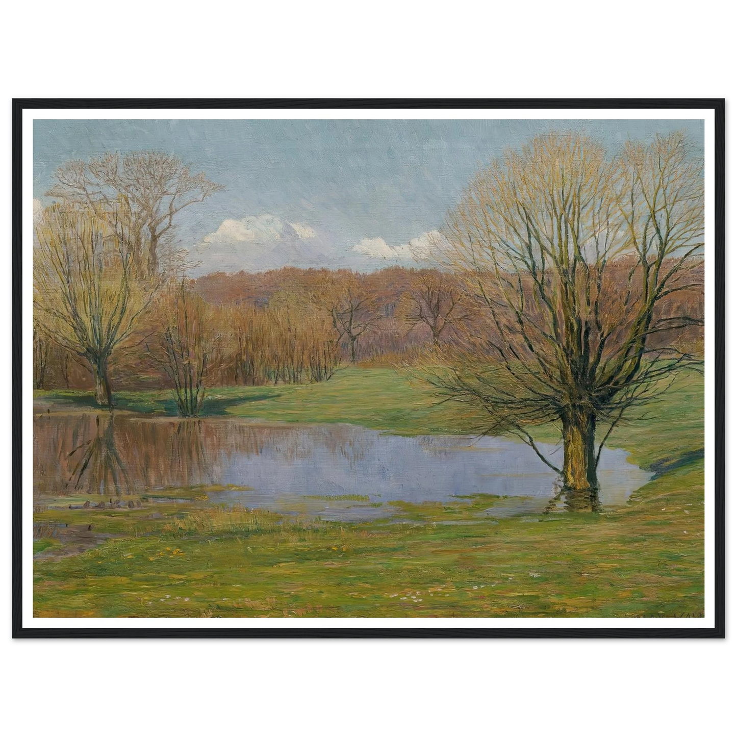 Aulandschaft im Vorfrühling (1927) Art Print | Max Kahrer - Framed Poster - 30x40 cm / 12x16″ - Black frame
