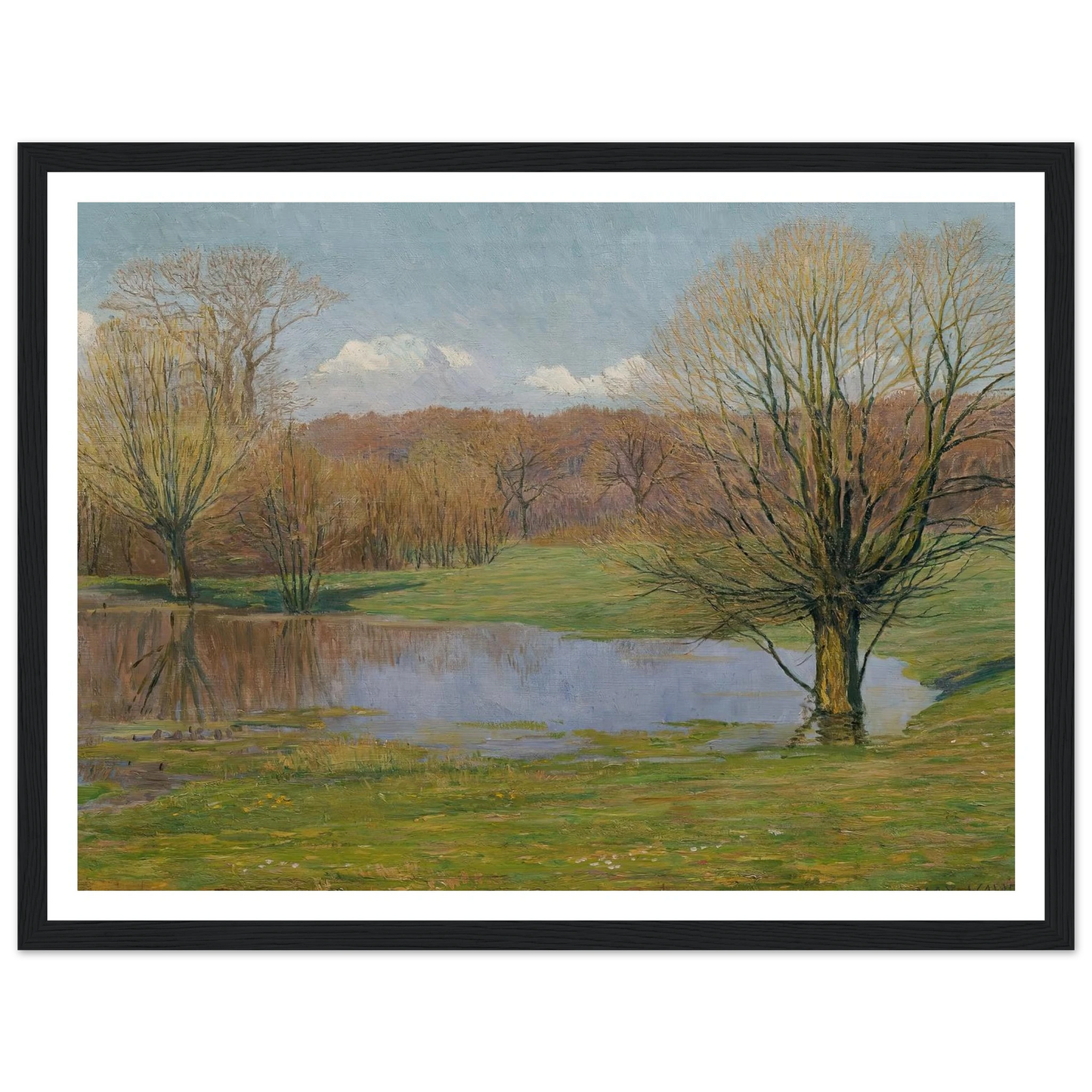 Aulandschaft im Vorfrühling (1927) Art Print | Max Kahrer - Framed Poster - 30x40 cm / 12x16″ - Black frame