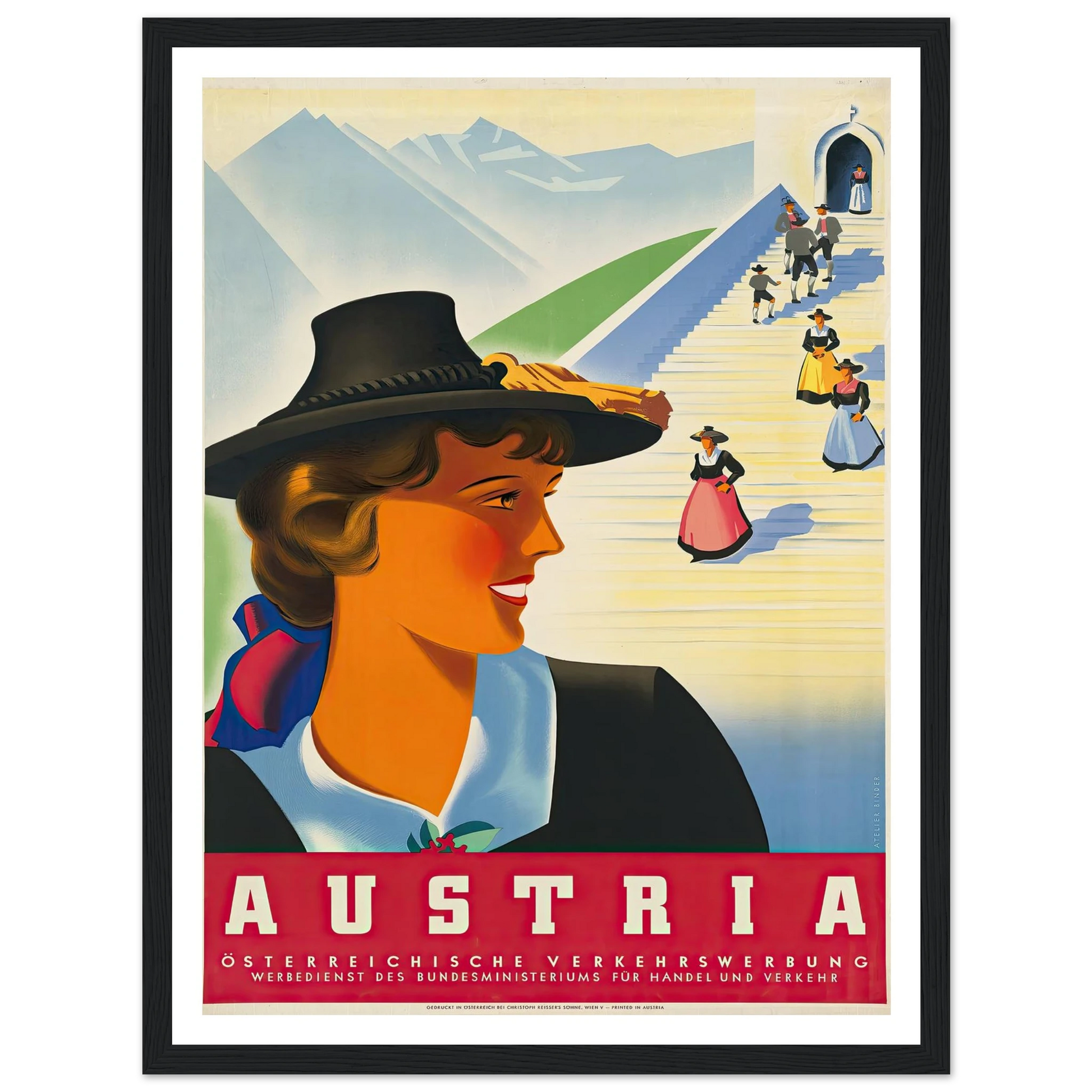 Austria Art Print | Joseph Binder - Framed Poster - 30x40 cm / 12x16″ - Black frame
