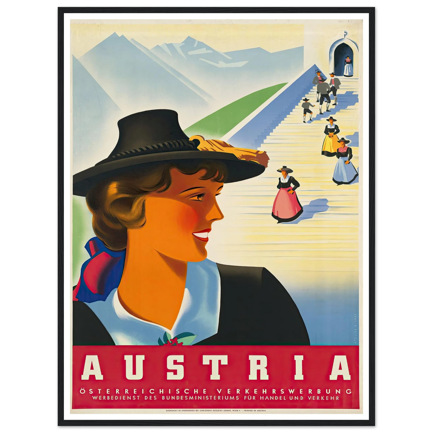 Austria Art Print | Joseph Binder - Framed Poster - 30x40 cm / 12x16″ - Black frame
