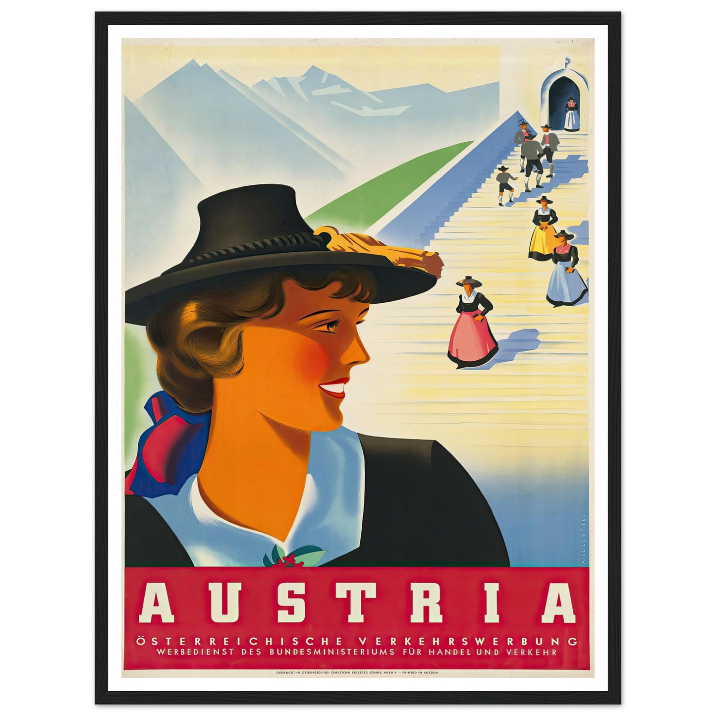 Austria Art Print | Joseph Binder - Framed Poster - 30x40 cm / 12x16″ - Black frame