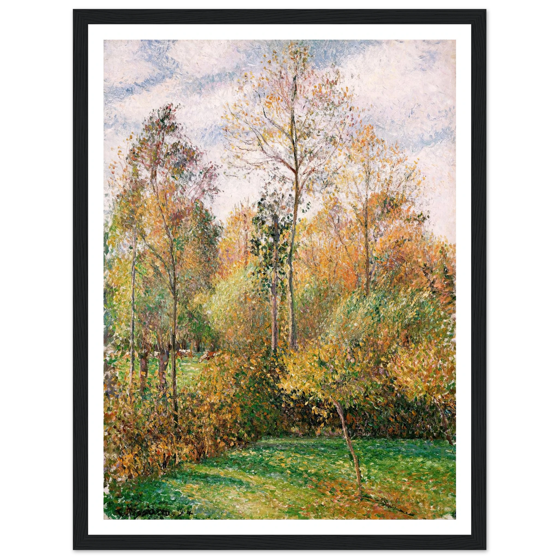 Automne, Peupliers, Eragny (Autumn, Poplars, Eragny) Art Print | Camille Pissarro - Framed Poster - 30x40 cm / 12x16″ - Black frame