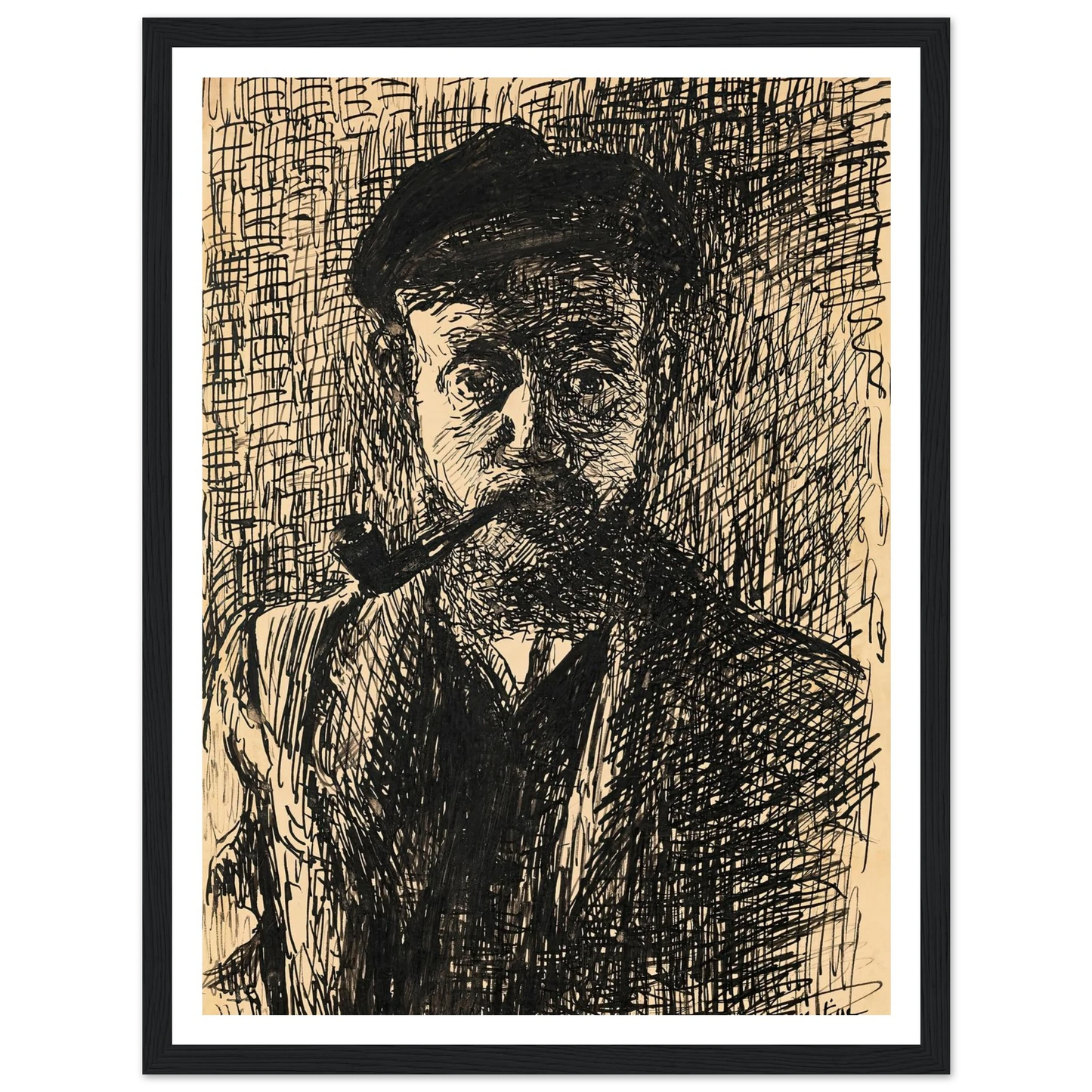 Autoportrait à la pipe (1900) Art Print | Henri Matisse - Framed Poster - 30x40 cm / 12x16″ - Black frame