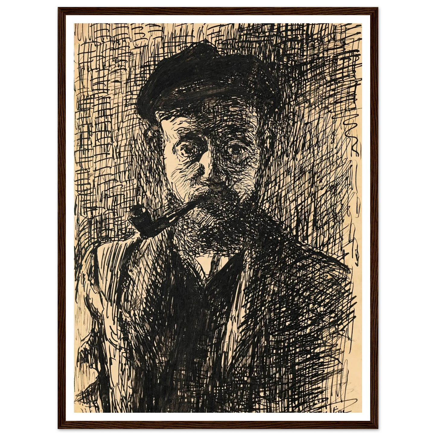 Autoportrait à la pipe (1900) Art Print | Henri Matisse - Framed Poster - 30x40 cm / 12x16″ - Black frame