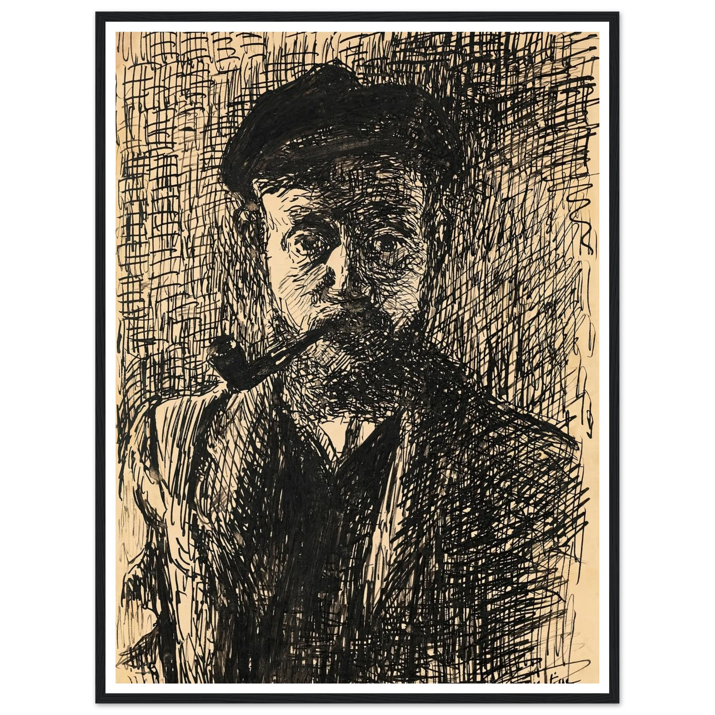 Autoportrait à la pipe (1900) Art Print | Henri Matisse - Framed Poster - 30x40 cm / 12x16″ - Black frame