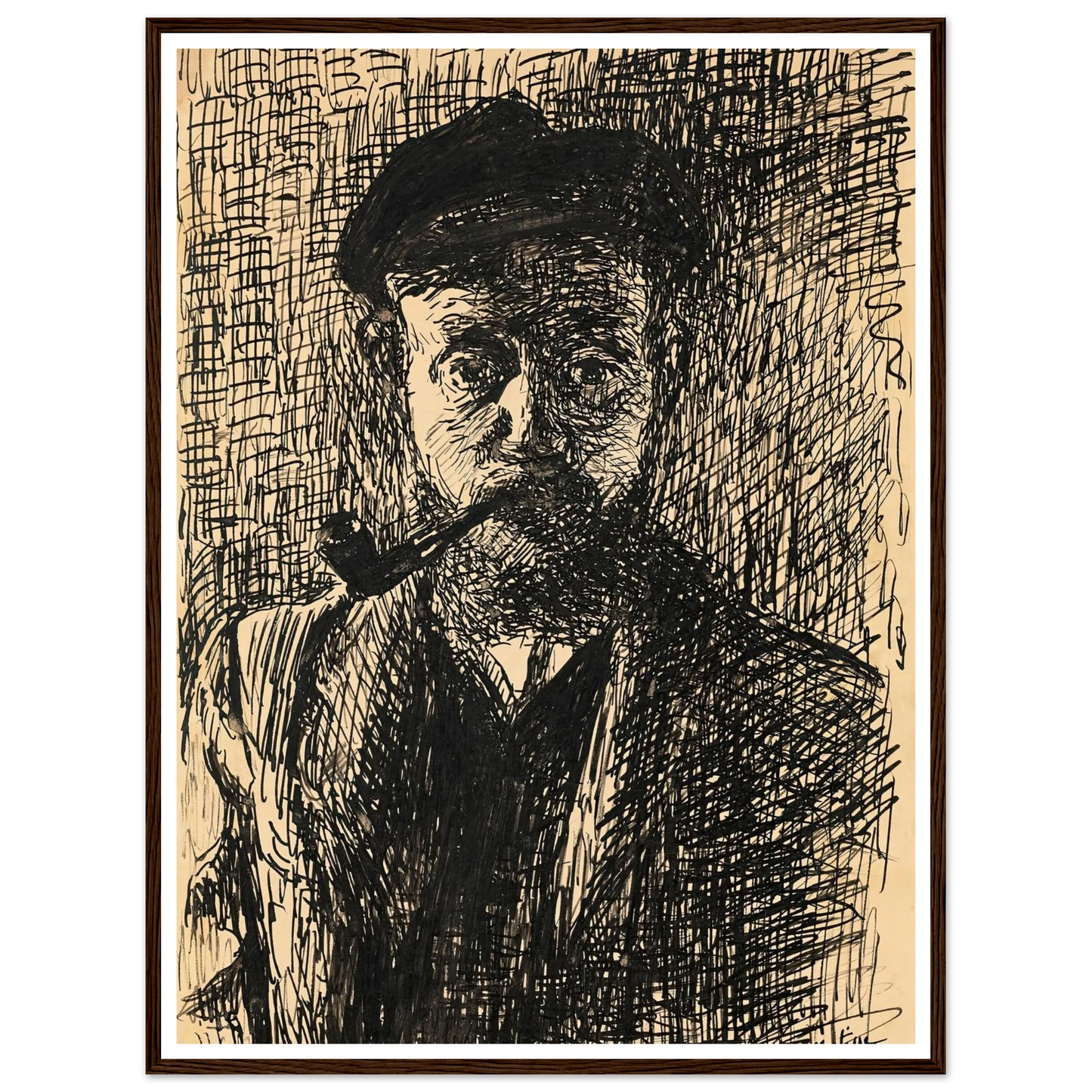 Autoportrait à la pipe (1900) Art Print | Henri Matisse - Framed Poster - 30x40 cm / 12x16″ - Black frame