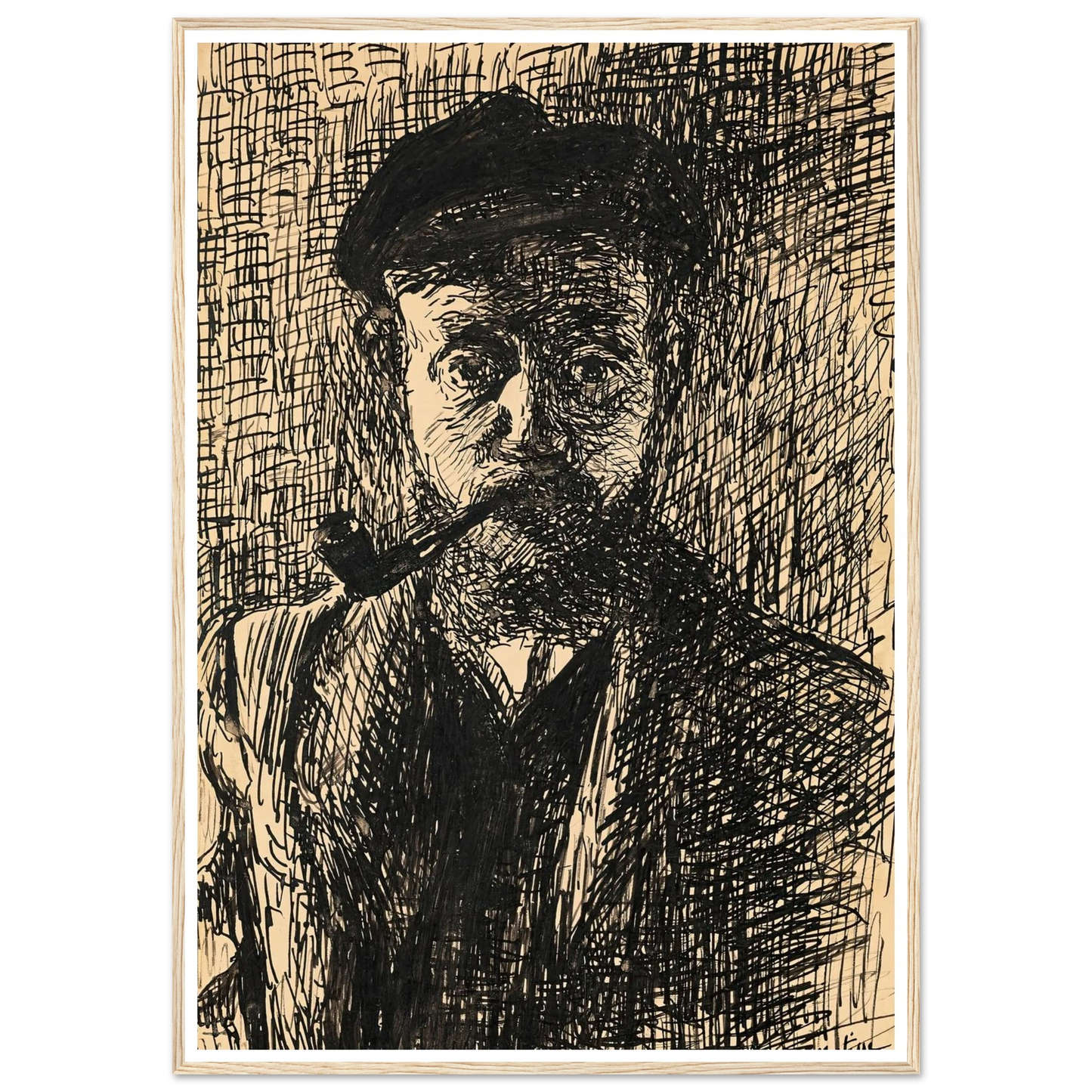 Autoportrait à la pipe (1900) Art Print | Henri Matisse - Framed Poster - 30x40 cm / 12x16″ - Black frame